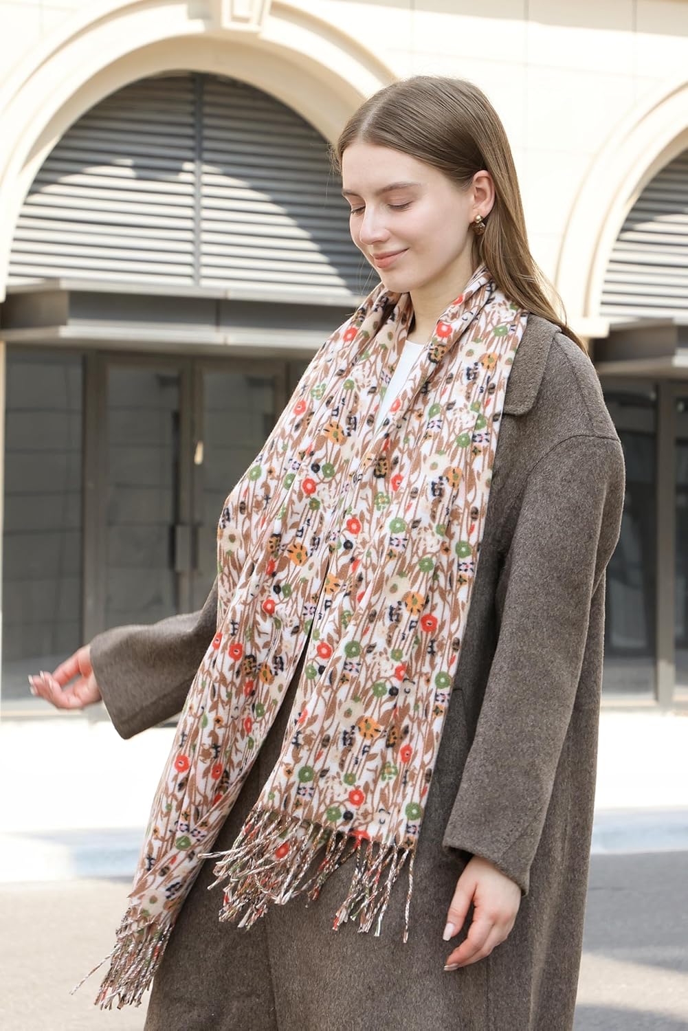 Wander Agio Womens Winter Scarf Print & Boho Style Cashmere Shawl Wrap Warm Oversize Pashmina Fashion Scarves Floral Pattern - Image 3