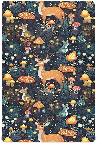 Sábanas de cuna de ciervo con hongos para niños y niñas, sábana bajera portátil de microfibra para cuna estándar y colchón de niño pequeño, suave y