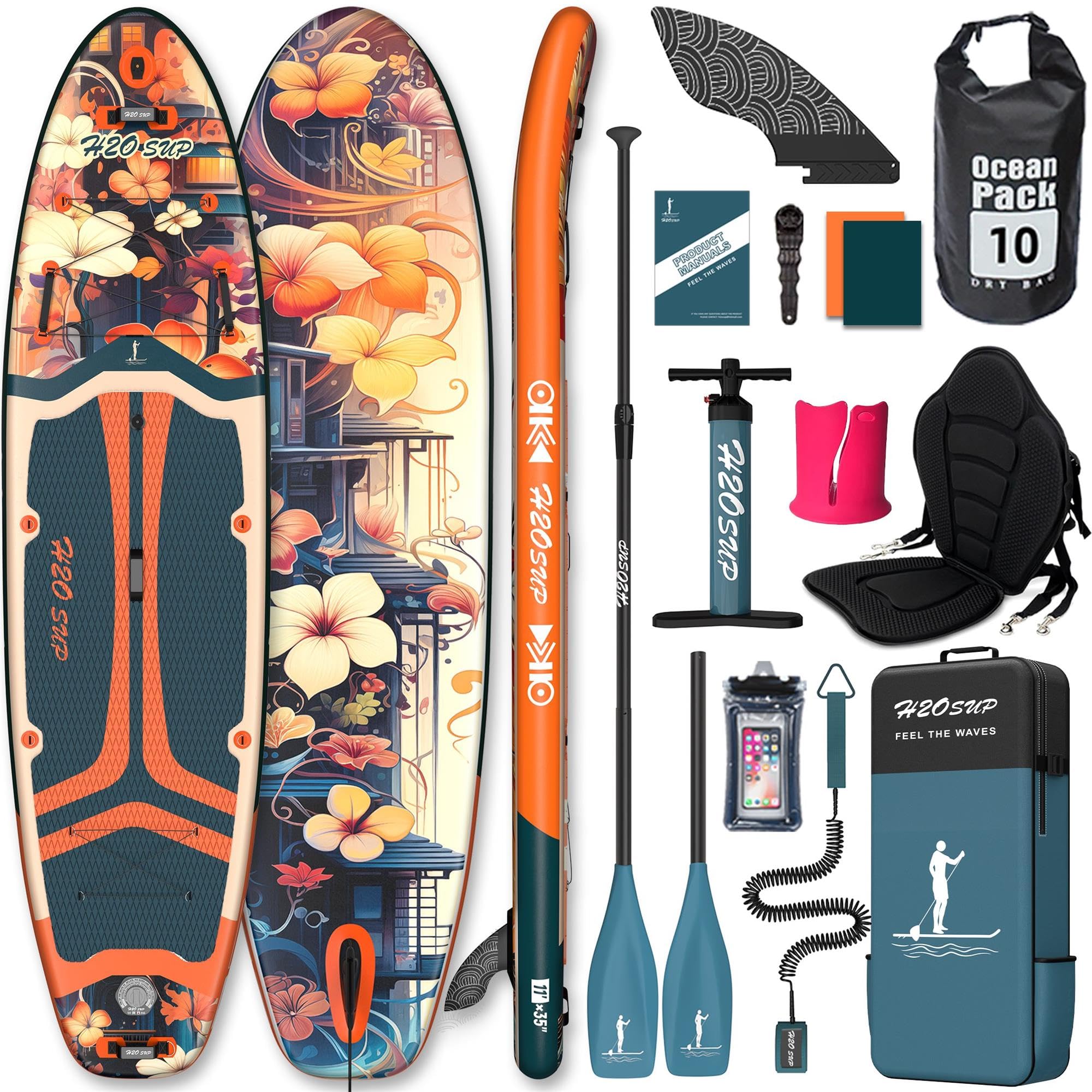 Tablas de remo inflables, extra anchas para principiantes, tabla de surf de pie súper estable con accesorios de primera calidad, 15 anillos en D, 5 asas, soporte de cámara, jóvenes y adultos
