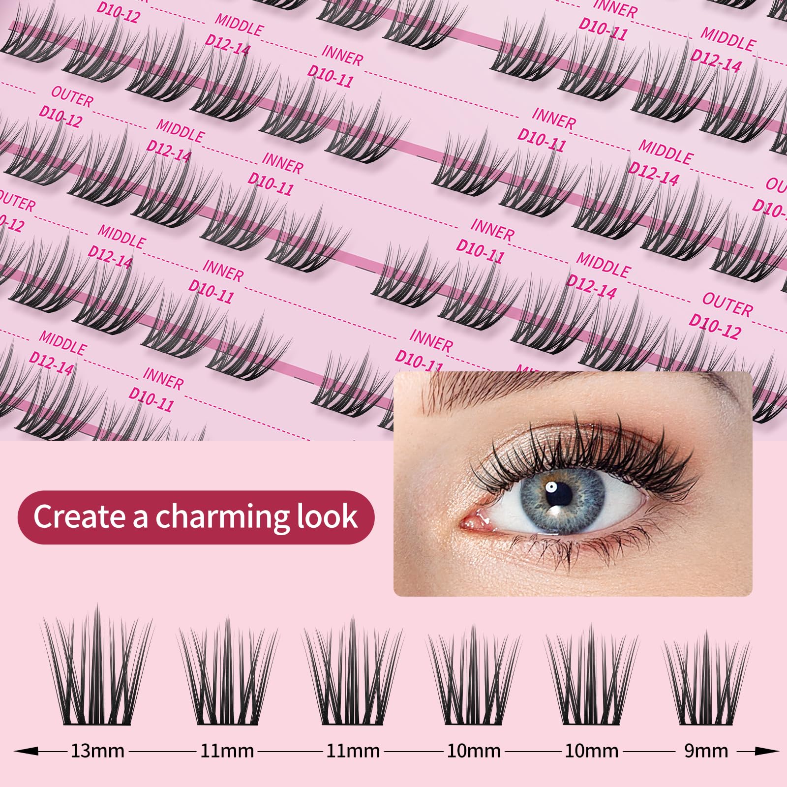 Mlen Diary Lash Clusters, 120 Pcs 10-12mm D Curl Individual Lashes, DIY Eyelash Extenisons Kit - Image 3