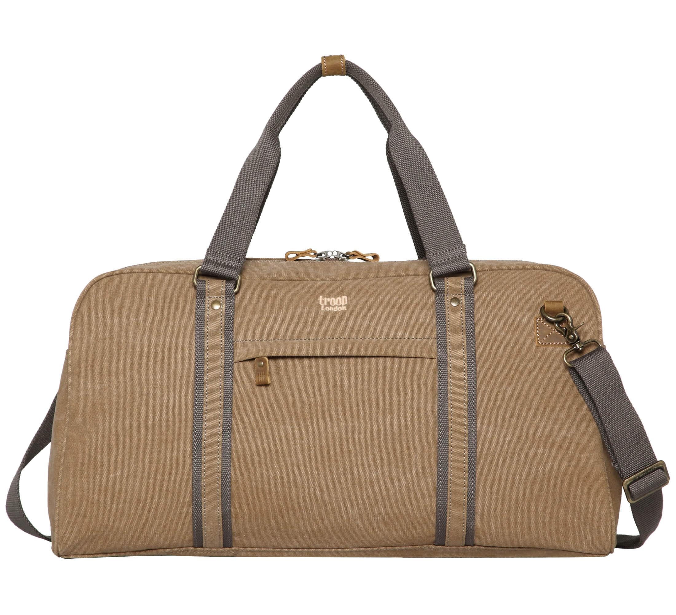 TRP0389 Troop London Classic Canvas Travel Duffel Bag, Large Holdall, Brown, H30 x W55 x D19 cm