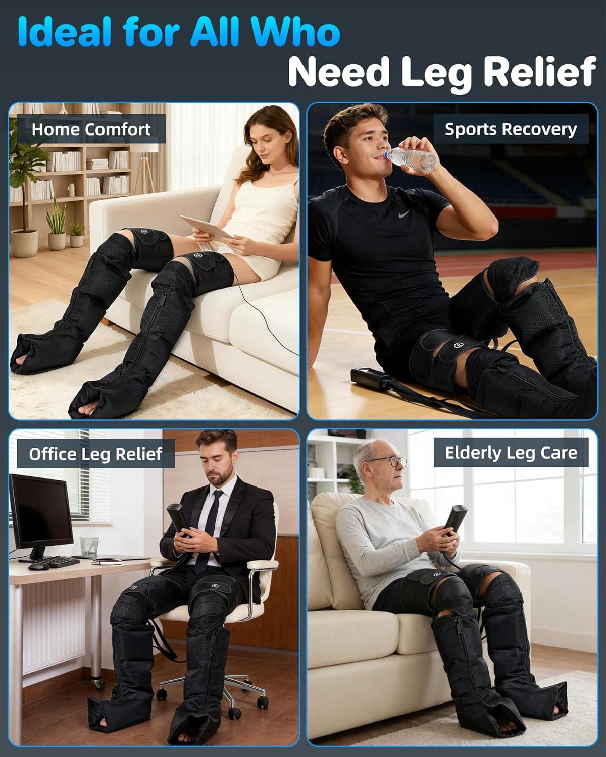 YINGGG Air Compression Leg Massager with Heat - Foot and Calf Massage Sleeve with 3 Heat&6 Intensities&6 Modes, Compression Boots for Circulation and Pain Relief-M - Image 7