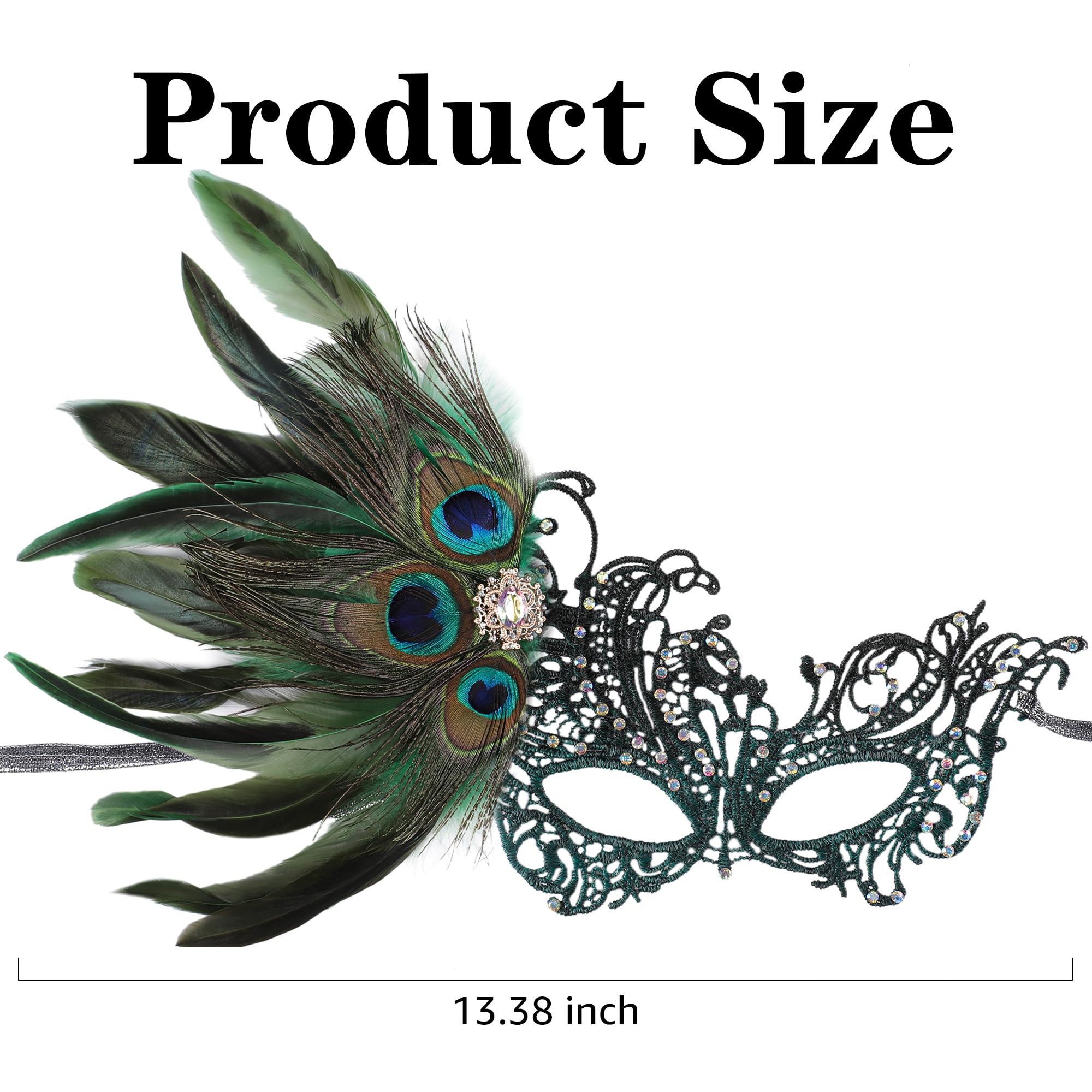 ETOFETE Green Lace Masquerade Mask for Carnival Party Peacock Feathers Venetian Mask for Halloween Womens Mardi Gras - Image 4