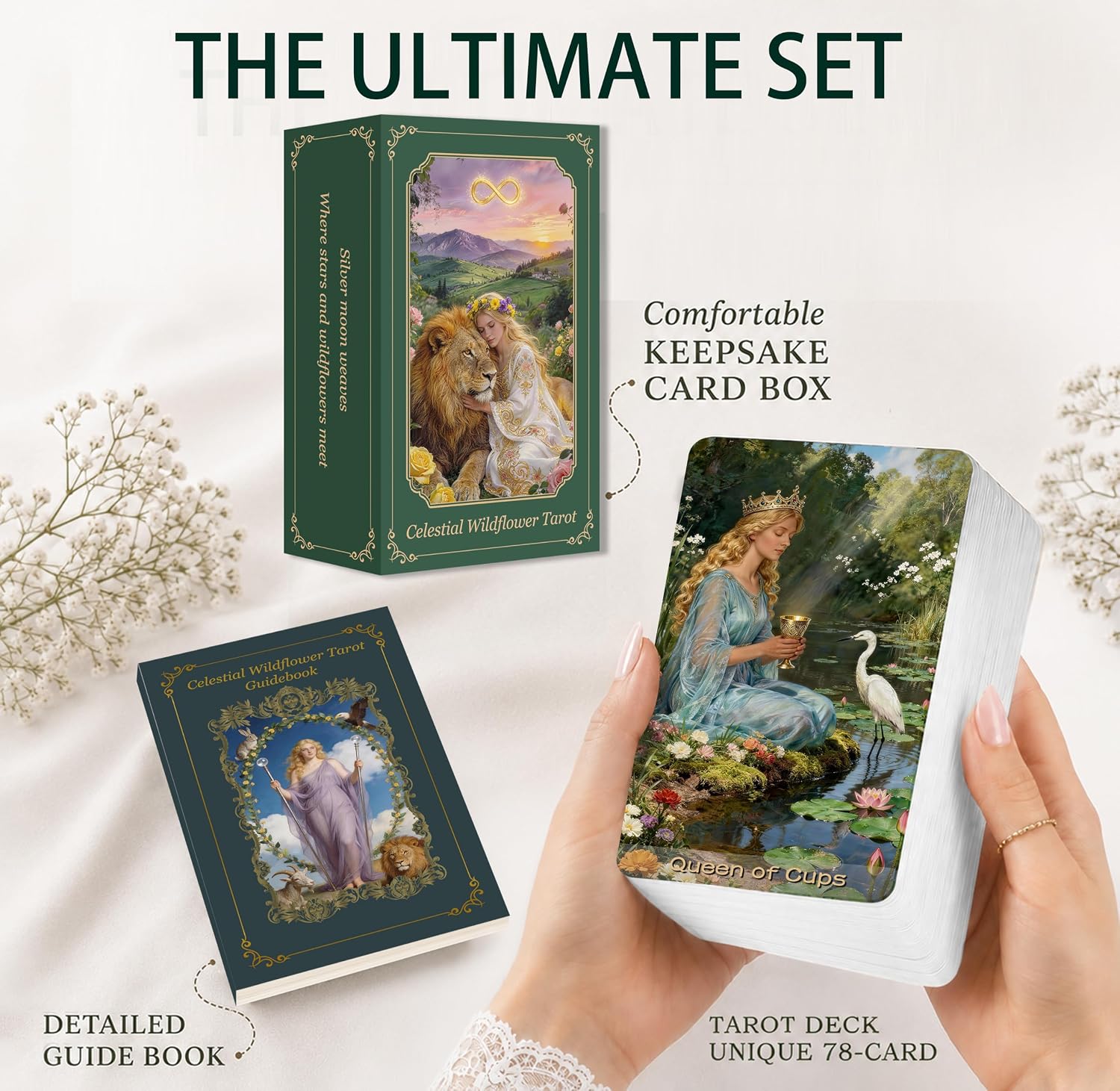 Celestial Wildflower Tarot Card Set with Guide Book – Original Artwork for Beginners & Experts, Pretty Oracle-Style Deck