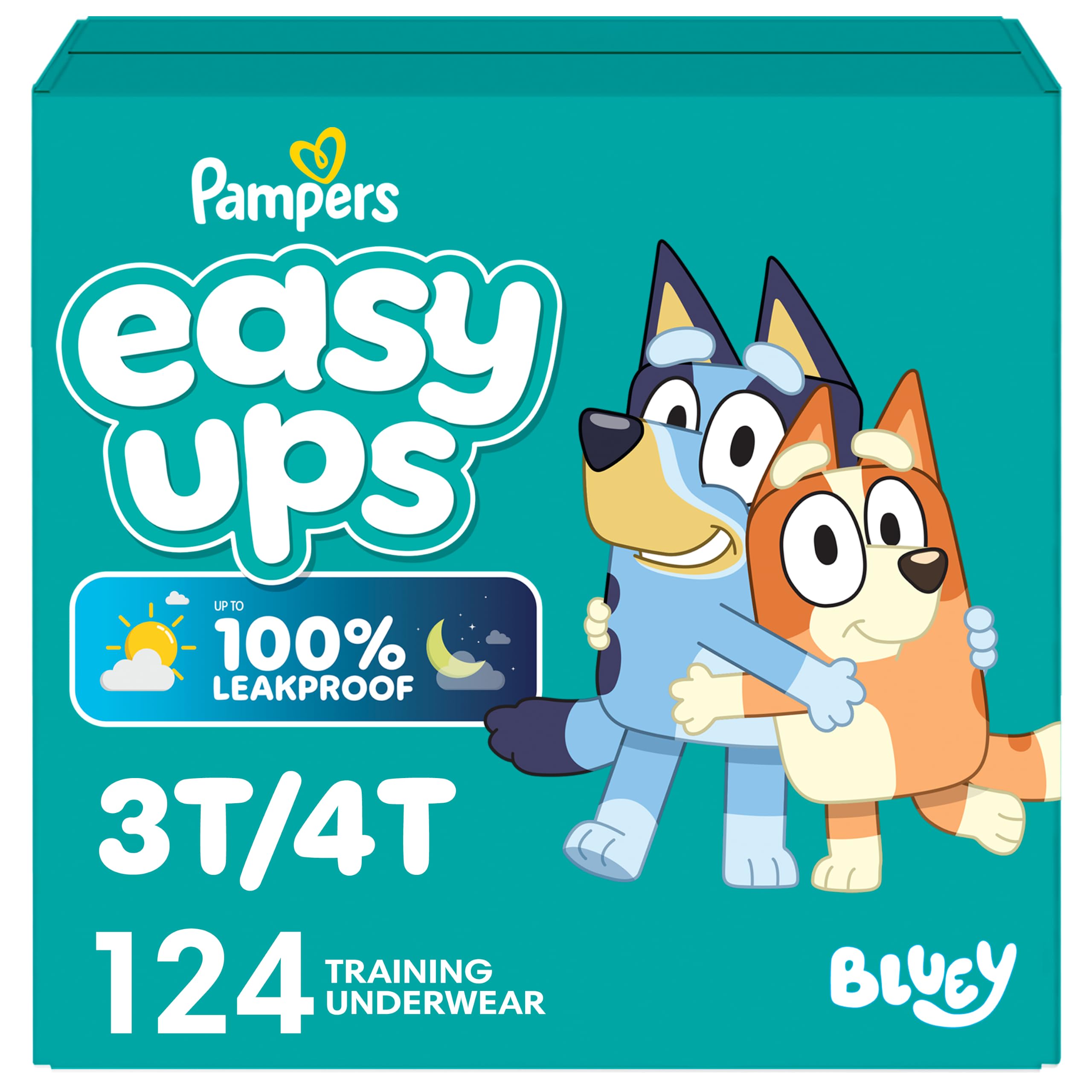 Pampers Easy Ups Girls & Boys Potty Training Pants, Size 5 (3T4T), 124 Count, Bluey Absorbent Training Underwear, Up to 100% Leakproof Day and Night, Hypoallergenic