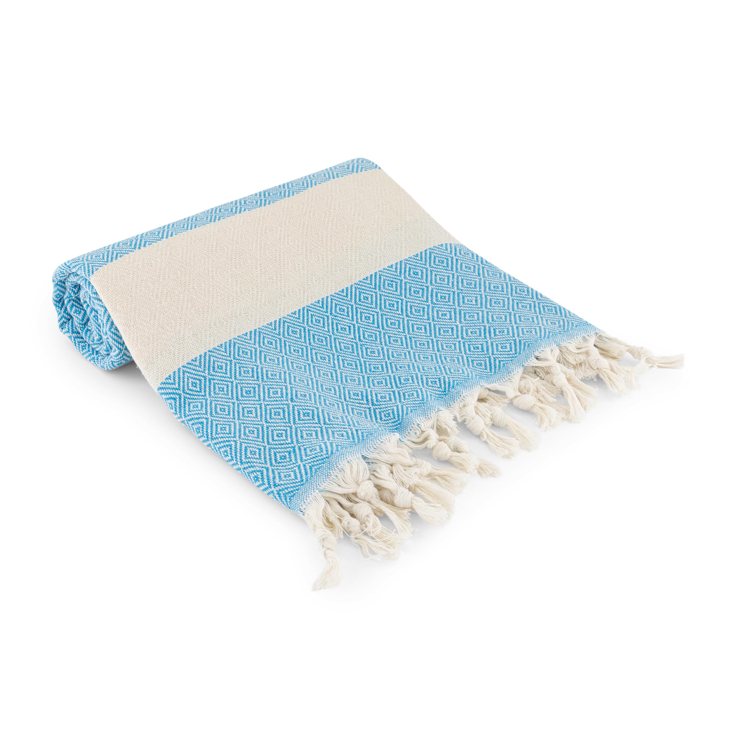 Chaka Bei Premium 100% Organic Cotton Turkish Beach Towel – Blue Color, Ultra-Soft, Quick-Dry, High Absorbency, Handmade Towels with Free Biodegradable Bag - 100x180cm Large Size