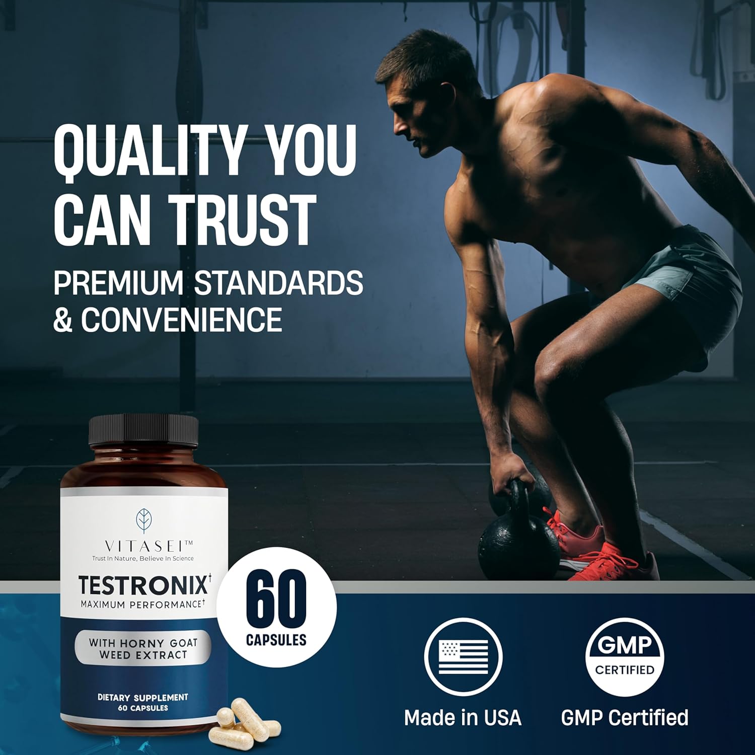 VITASEI Testronix Supplement - Energy and Muscle Supplements for Health - 60 Capsules