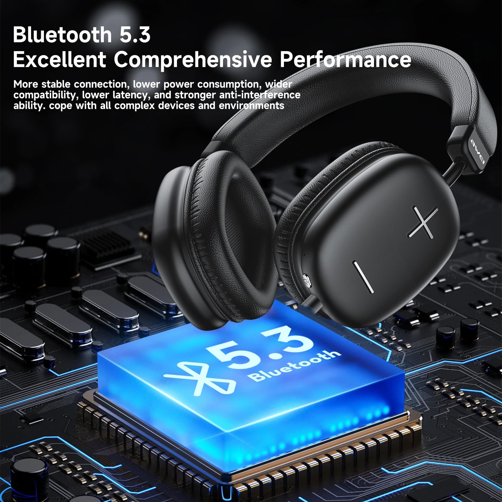 Bluetooth Wireless Headphones,Over ear Bluetooth Headphones,Stereo 300mAh Battery Illed With Can be Used for 10-12 Hours,Bluetooth Head Phones Works With iPhone Android and Bluetooth Devices - Black 3
