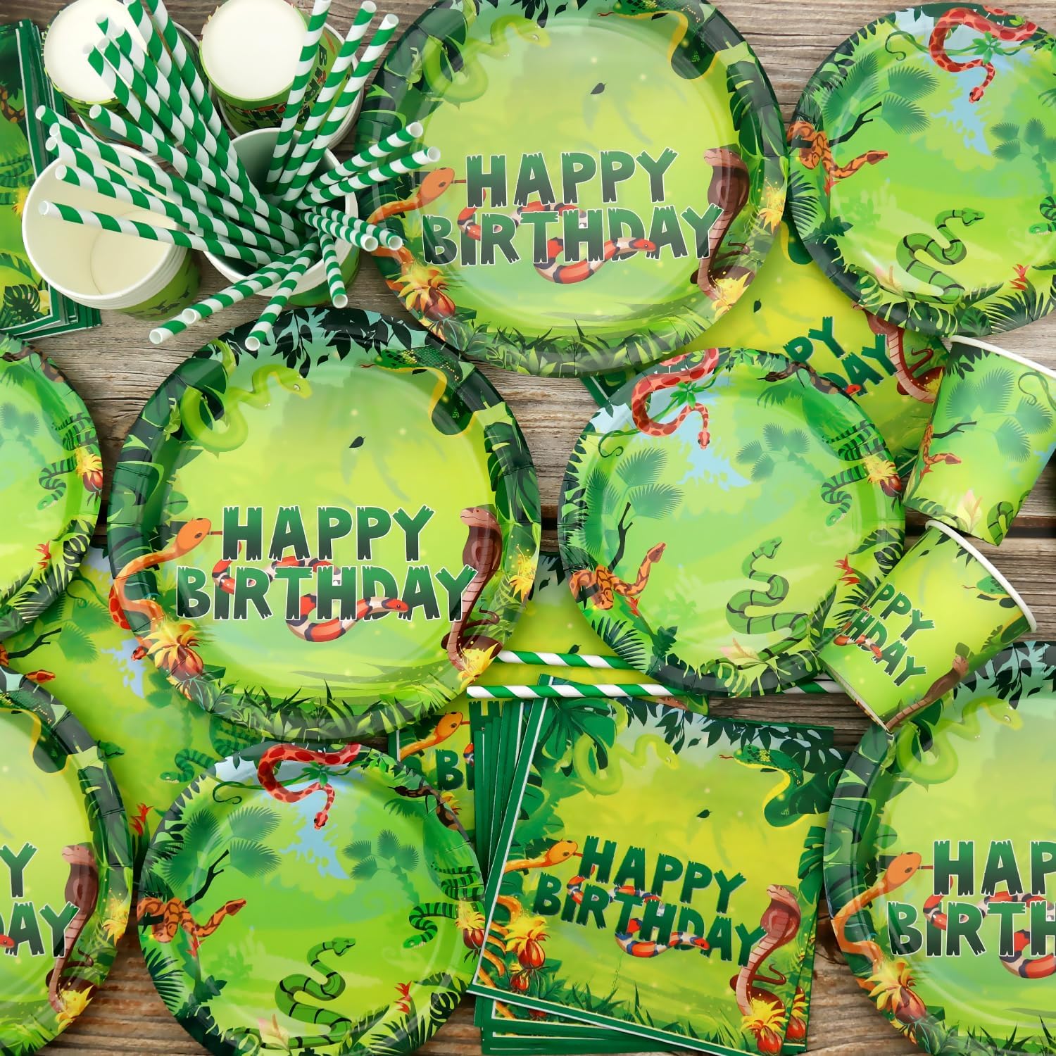 KEFAN Snake Birthday Party Decorations, Snake Theme Party Tableware Supplies including Plates, Cups, Napkins, Tablecloth, Serves 20 (20) - Image 5