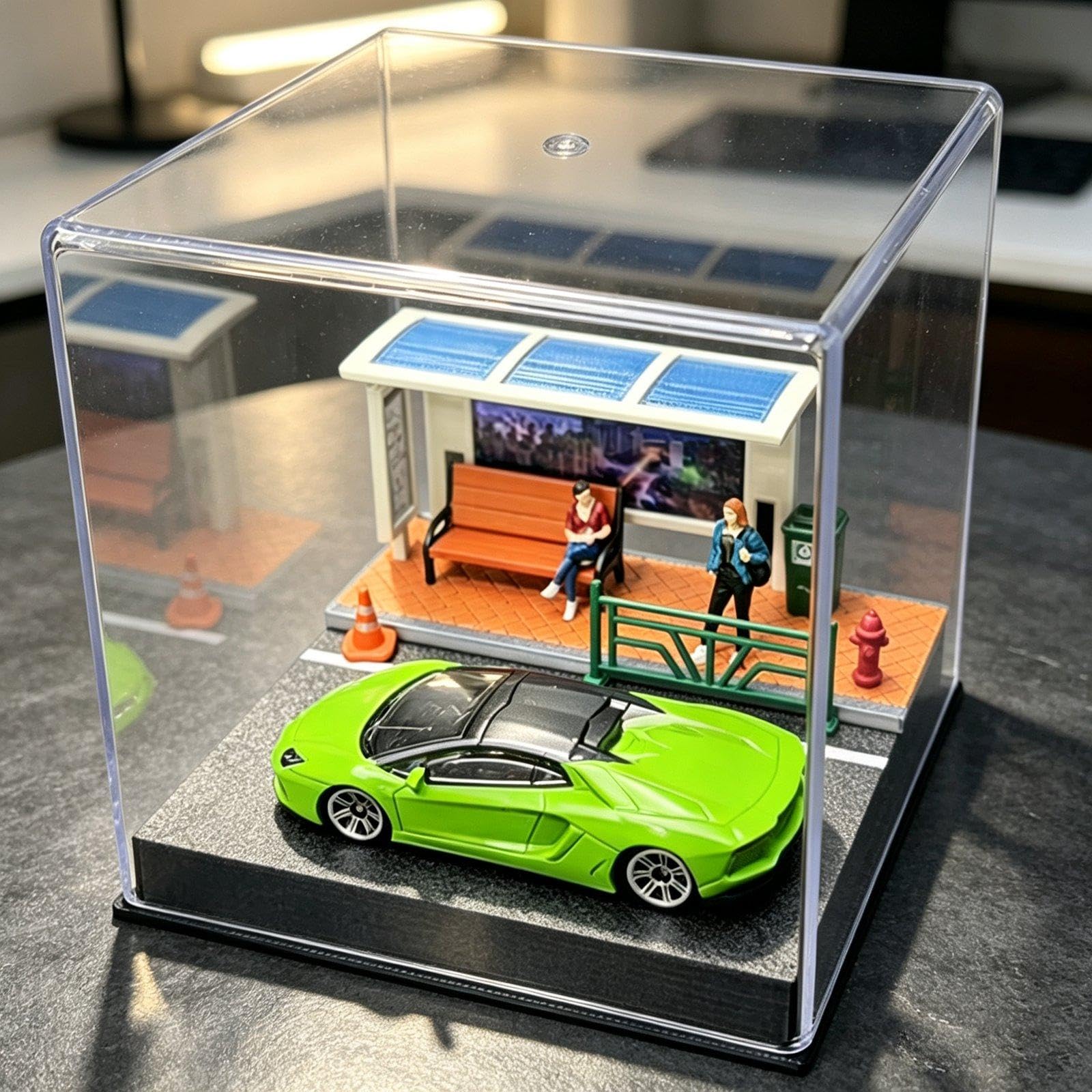 Vitrina de Garaje, Caja de Almacenamiento, Escena en Miniatura, Juguete, Garaje, Casa de Muñecas, Decoración, Modelo de Coche, Presentación, Cubierta