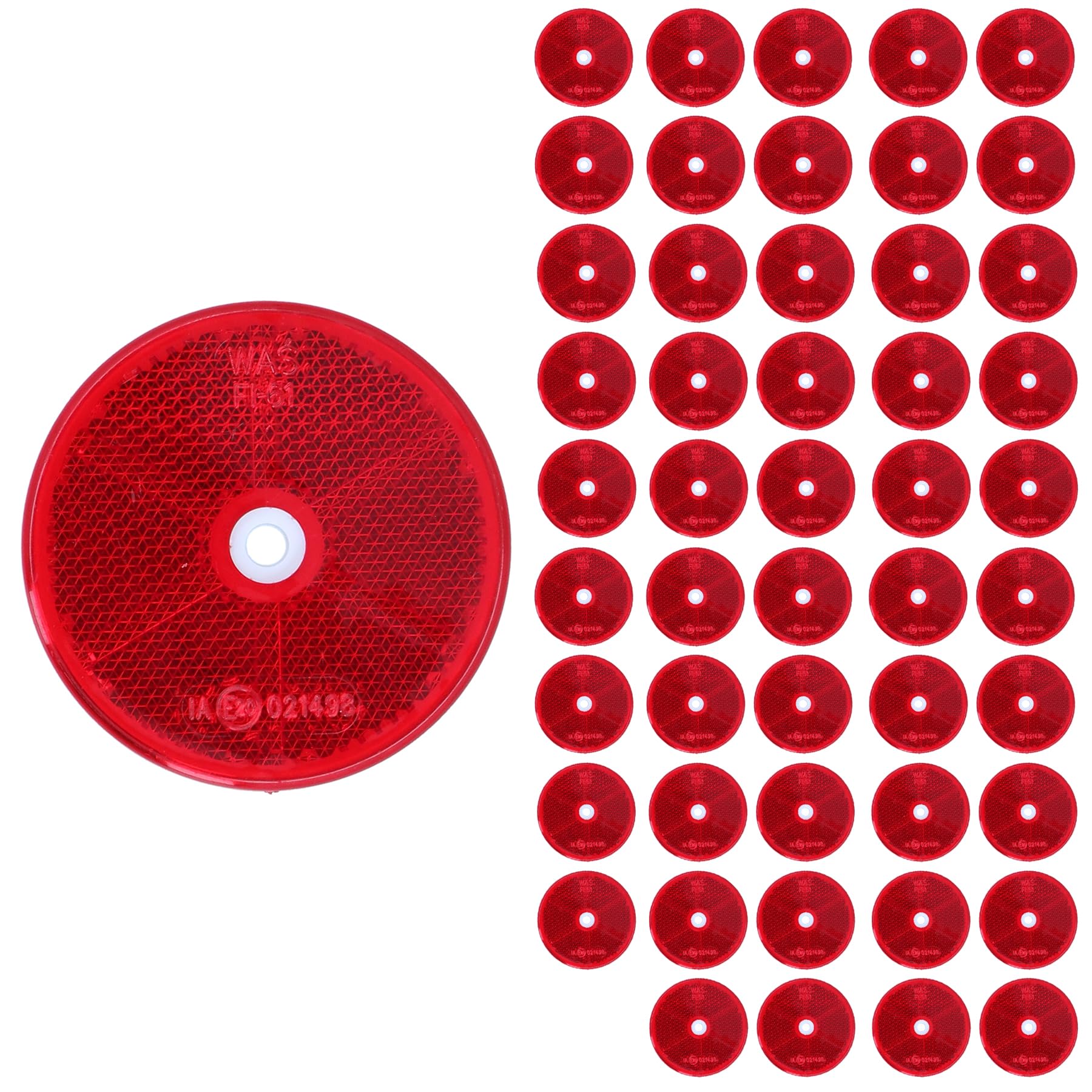 50 x Red Round Circular Reflectors for Driveway Gate Fence Posts Trailer Rears