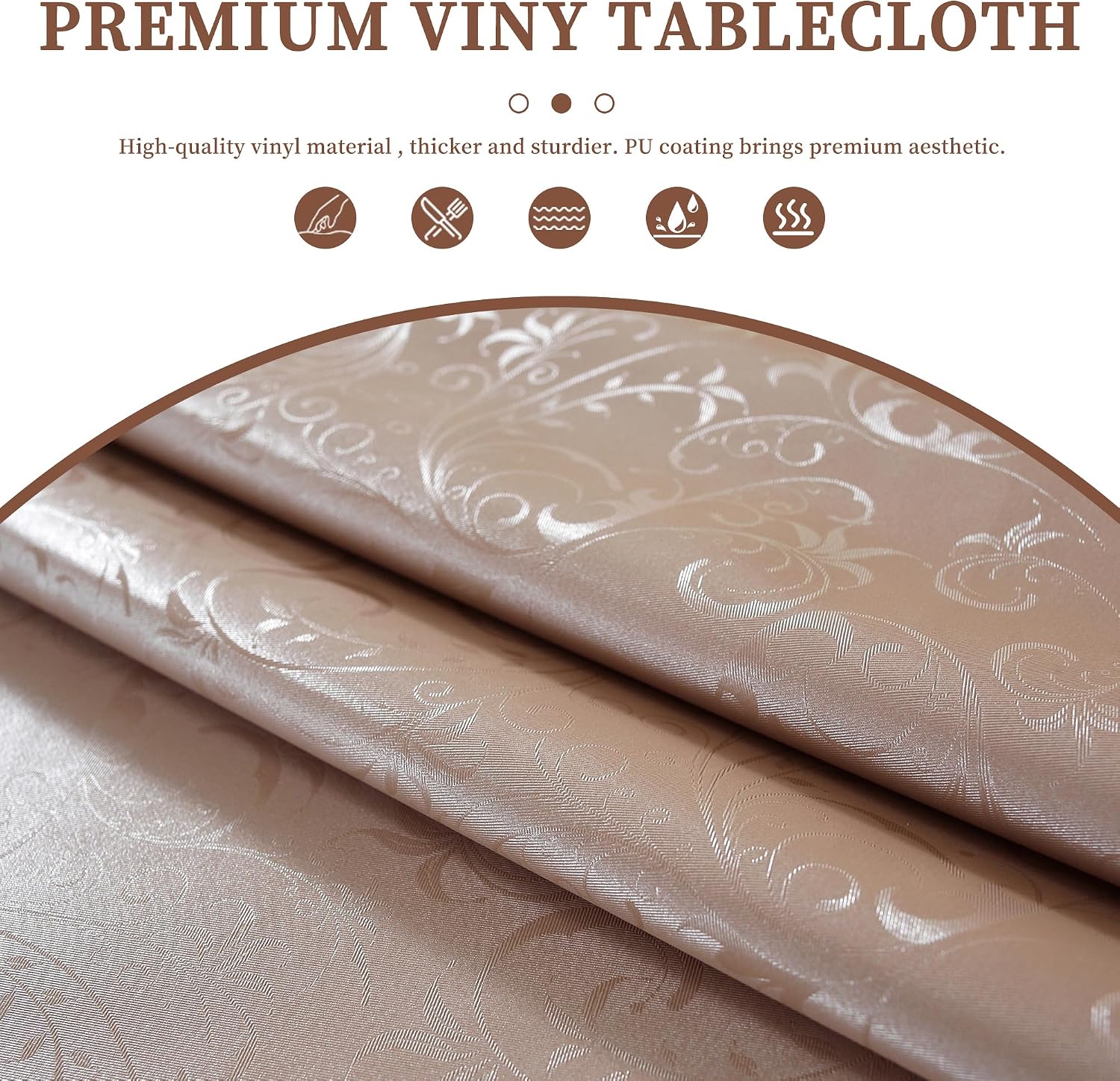 Condition photo showing New/Like New for rectangle table cloth, waterproof heavy duty vinyl tablecloths, stain-resistant wipeable rectangle or round table cover for indoor and outdoor(tan, 52"x70") tan 52" x 70" (rectangular)