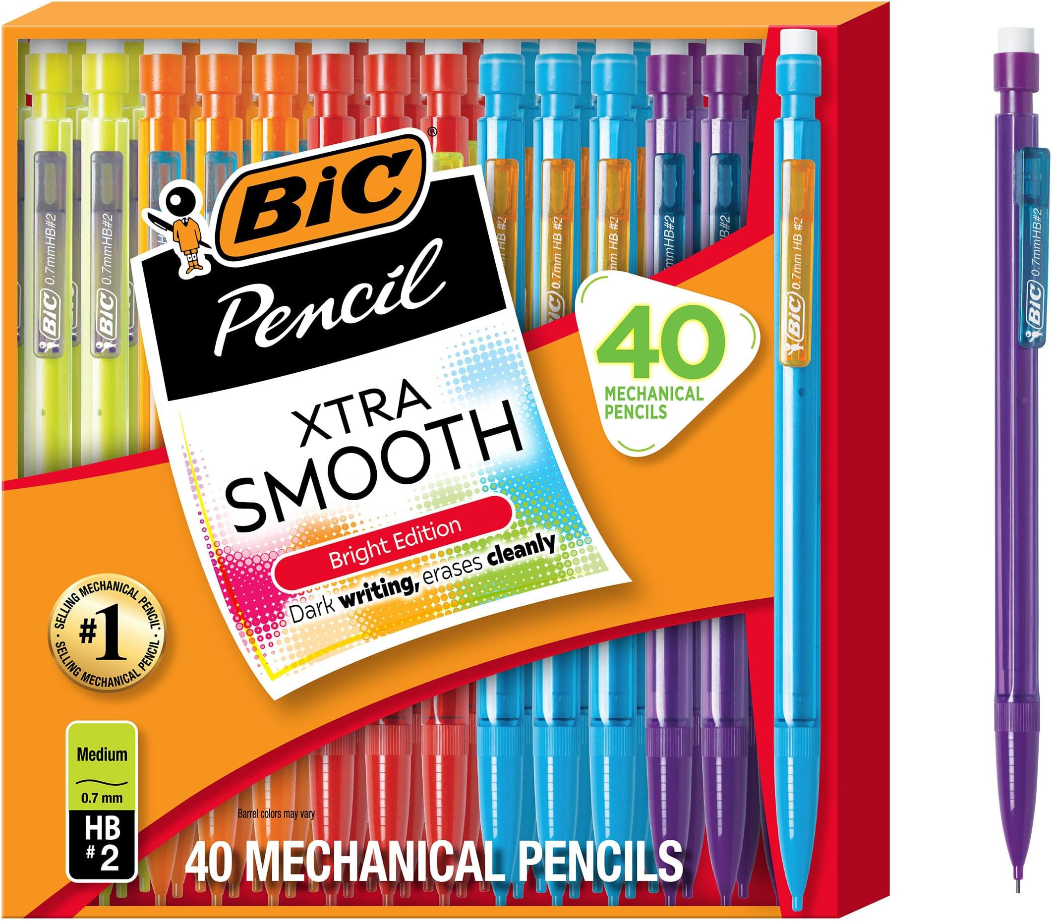 Xtra Smooth Bright Edition Mechanical Pencils, 0.7 mm Medium Point, Refillable and Retractable, 40-Count