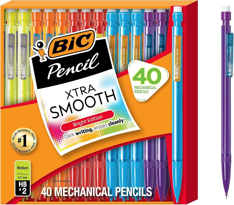 Portaminas BIC Xtra Smooth Bright Edition, punta media de 0,7 mm, suministros escolares a granel para estudiantes y profesores, paquete de 40 unidades