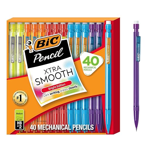 BIC Xtra Smooth Bright Edition Mechanical Pencils, 0.7 mm Medium Point, Refillable and Retractable, 40-Count