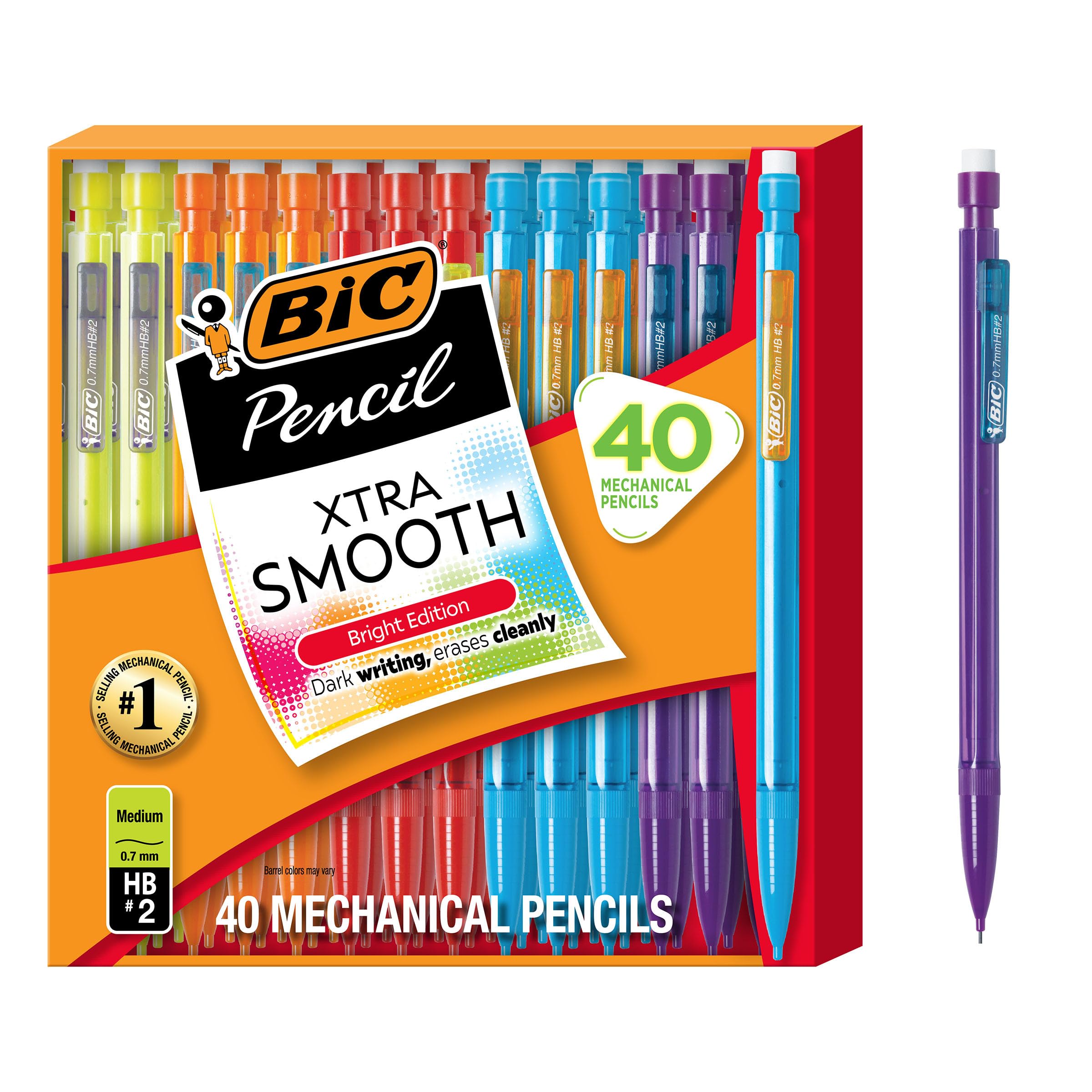 Bic Mechanical Pencils, Xtra Smooth, Bright Edition (Darker Colors, Erases Cleanly), 40-Count