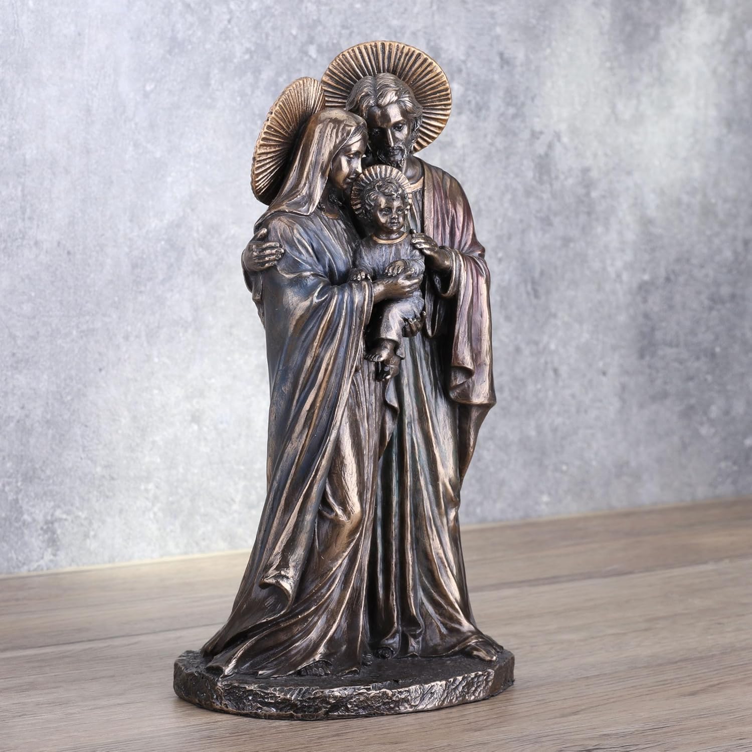 Veronese Design 8 5/8 Inch Holy Family Joseph Mary Holding Young Jesus Cold Cast Resin Antique Bronze Finish Sculpture