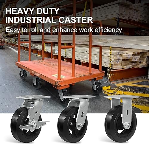 Miniatura 5 de Ruedas giratorias de 6 pulgadas, ruedas de goma resistentes, 1000 libras por rueda, juego de 4 ruedas sin ruido para basurabasura, caja de