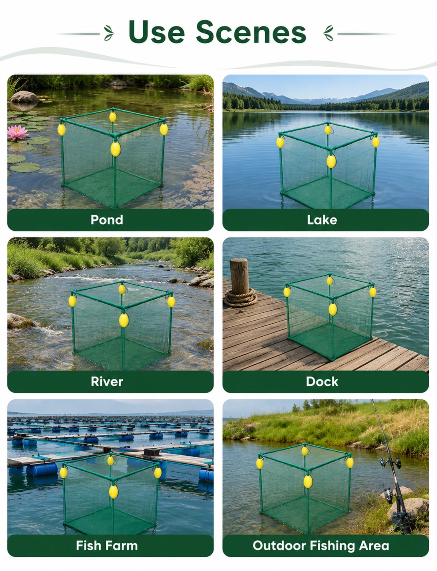 Red para Mantener Peces Vivos con Marco PVC y Malla PE de 3 mm