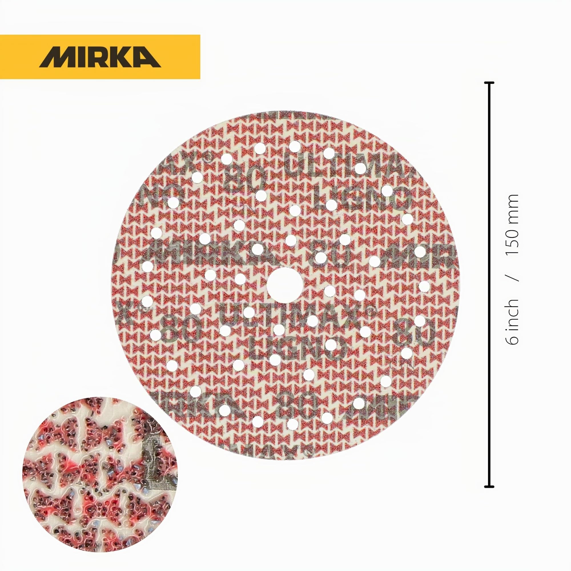 Mirka disque abrasif auto-agrippant Ultimax Ligno Ø 150 mm grain 80 | Disques abrasifs auto-agrippants Multifit 150 mm grain 80 pour ponçage bois surfaces multiples usage professionnel