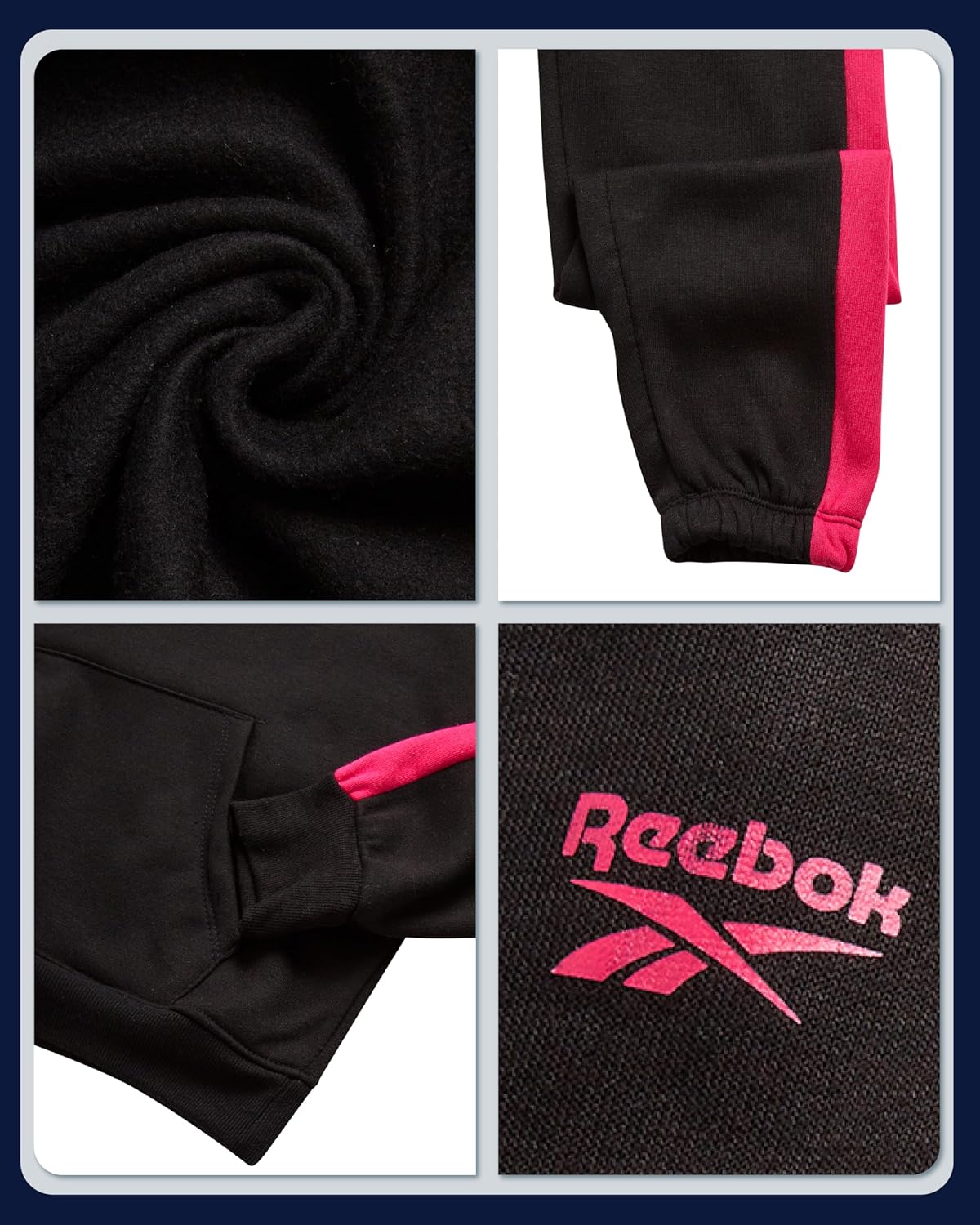 Reebok Girls Jogger Set - 2 Piece Matching Sweat Set with Pullover Hoodies and Athletic Joggers for Girls - Image 3
