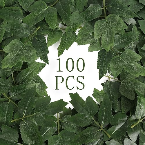 Miniatura 8 de INSUNSIX Hojas falsas para decoración de rosas 100 hojas de rosa verdes a granel con tallos para ramos de boda centros de mesa decoraciones de