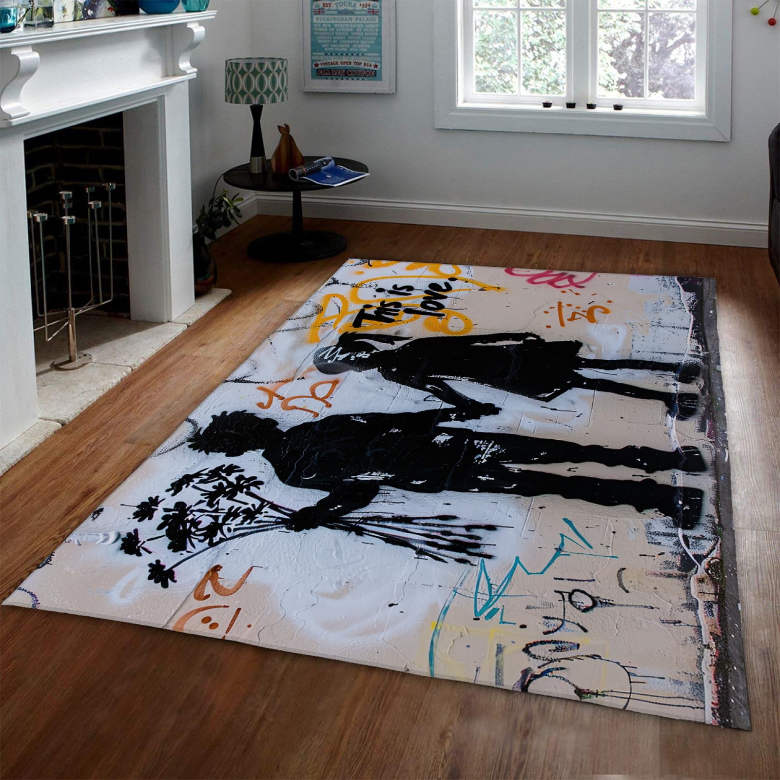 Tapis pour filles garçon et fille se tenant la main style graffiti lavable 120x170cm