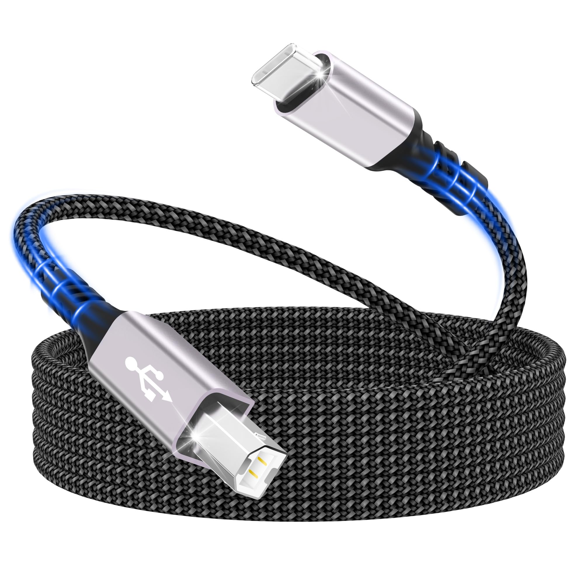 Cavo per stampante, USB C, cavo per stampante da 2 m, US B C a USB B, in nylon intrecciato US B C, compatibile con MacBook Pro/Air,iMac,Matebook, Dell XPS,HP,Epson,Canon, Brother,Lexmark ecc