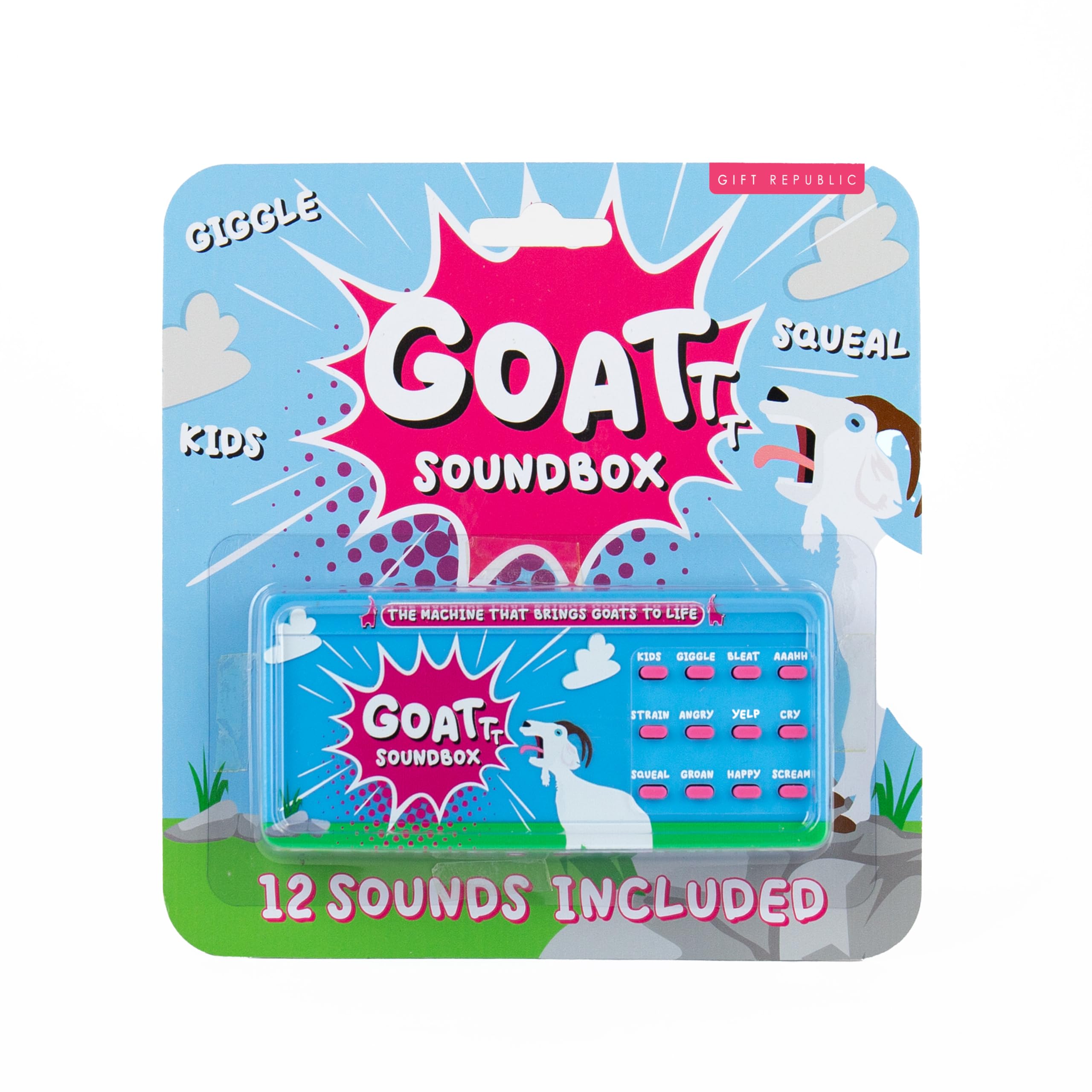 Gift Republic Goat Sound Box  Hilarious Prank Sound Machine  Sound Effects Gadget with 12 Goat Noises  Funny Novelty Toy for Kids & Adults  Portable Fun, Blue