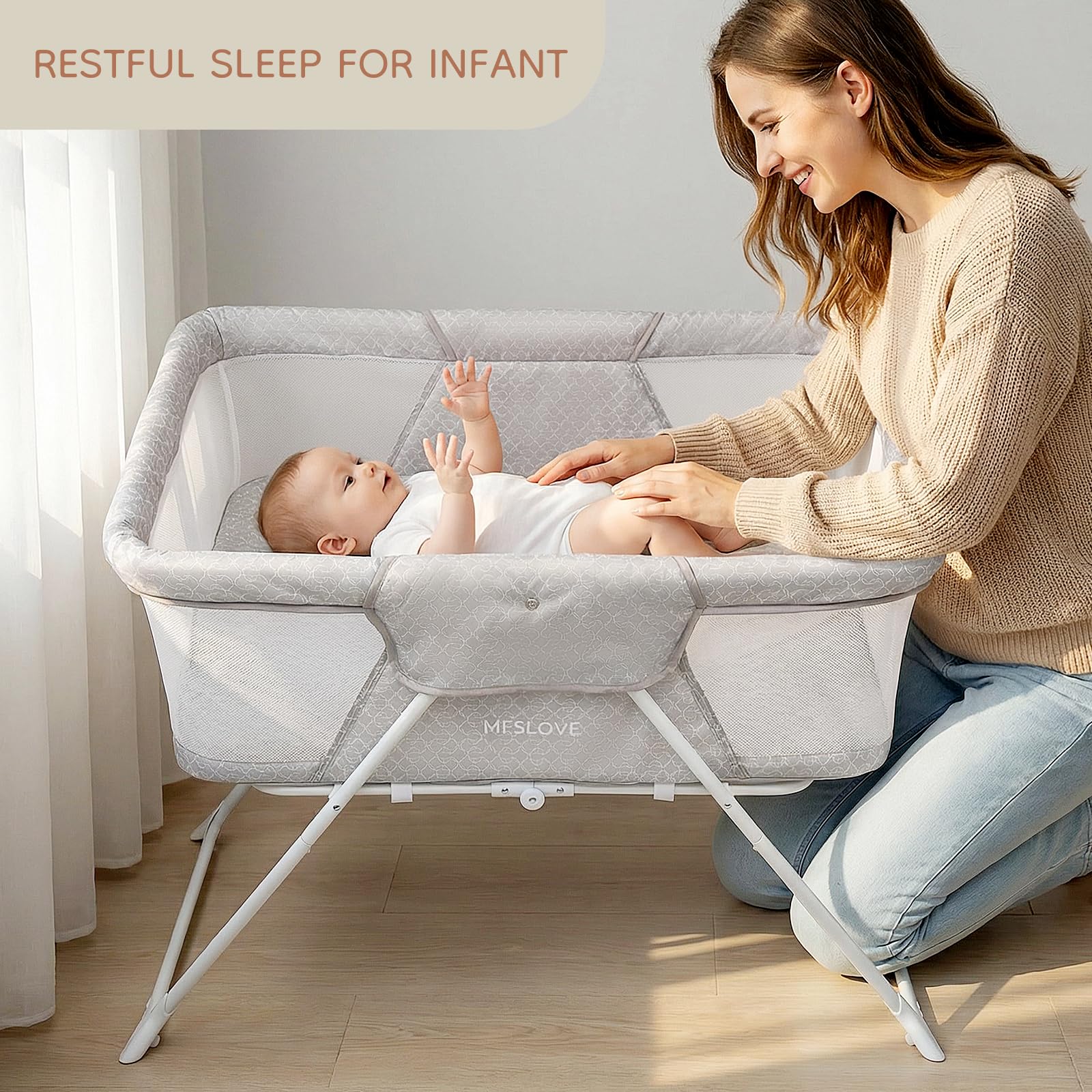 Tragbares Babybett mit Moskitonetz, Reisebett, Babywiege, Faltbare Babywiege von Neugeborenen bis 6 Monaten
