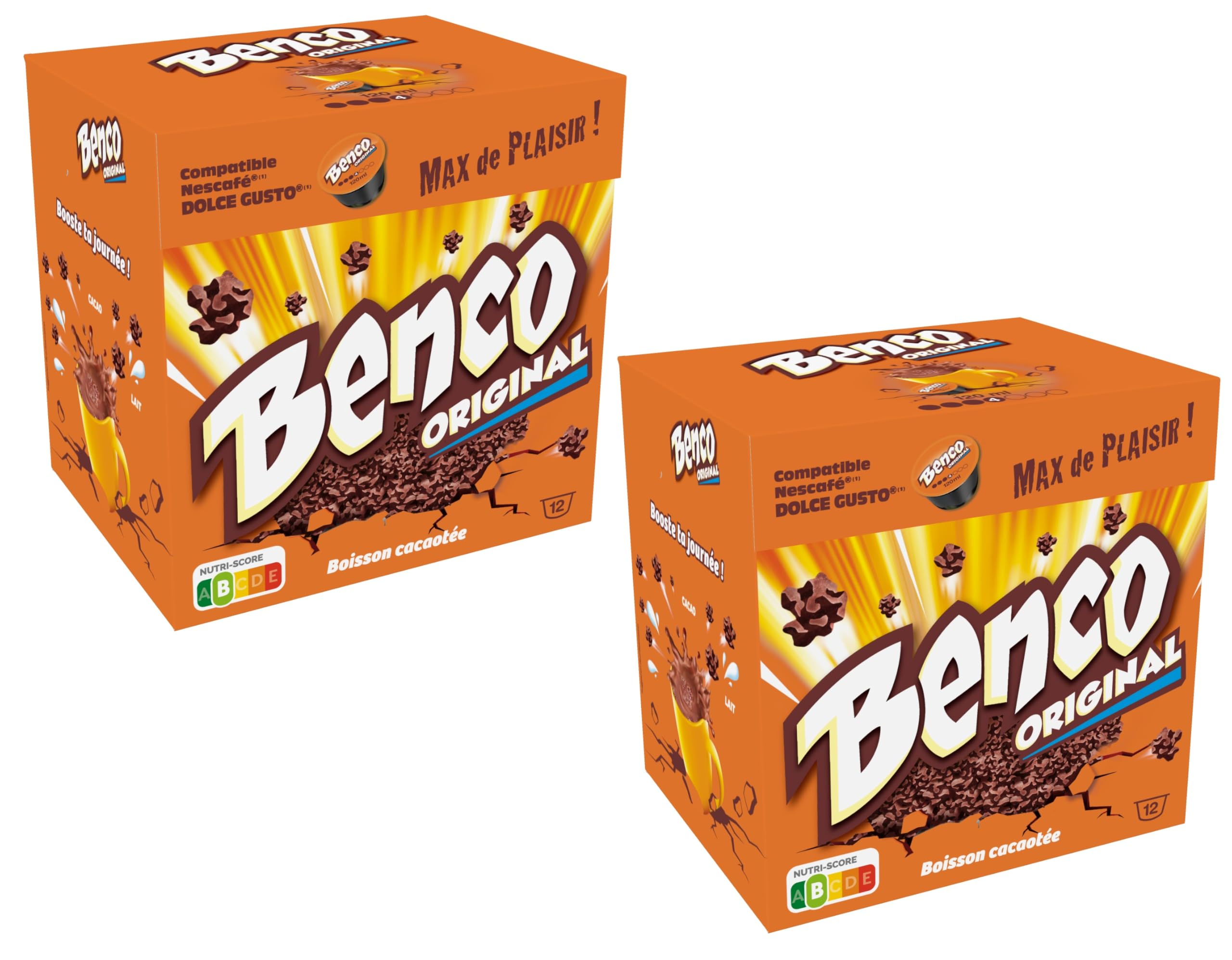 BENCo Original Capsules Chocolatées Compatibles – Boisson Cacaotée Gourmande et Crémeuse – Goût Authentique du Chocolat Benco – 12 Capsules - Lot de 2