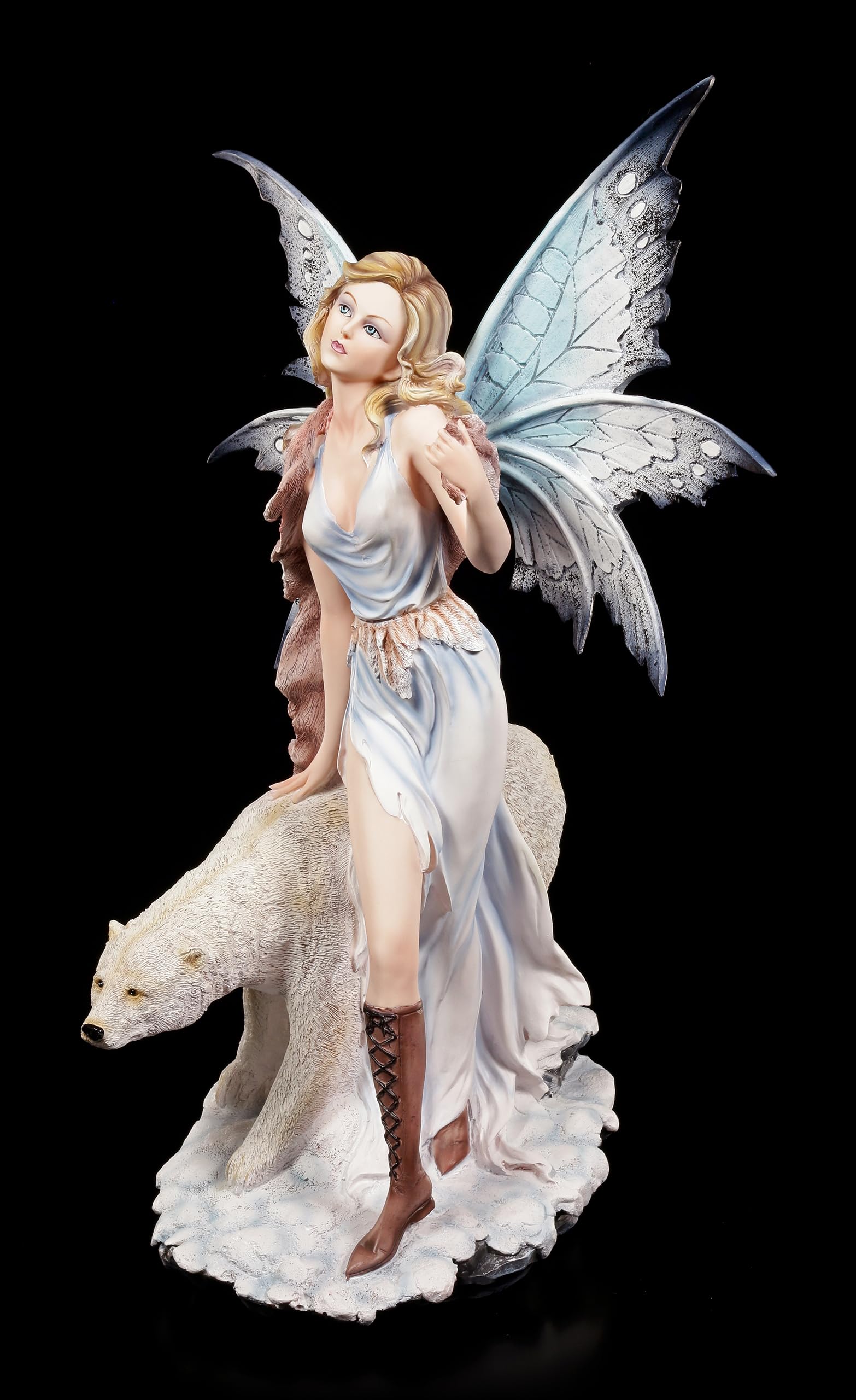 Statuetta di Elfo Milaileé e orso polare, 59 cm, elegante fata invernale con compagno, statuetta decorativa Fantasy Fata Inverno
