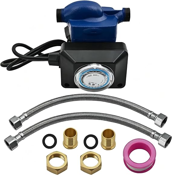 115V Hot Water Circulation/Recirculating Pump with Timer,3-Speed Circulator Pump, Max.Q/H :8.4GPM/16.7FT,Silent Operation for Domestic Water Heater,Heating,Solar System,Easy Install Kit Included