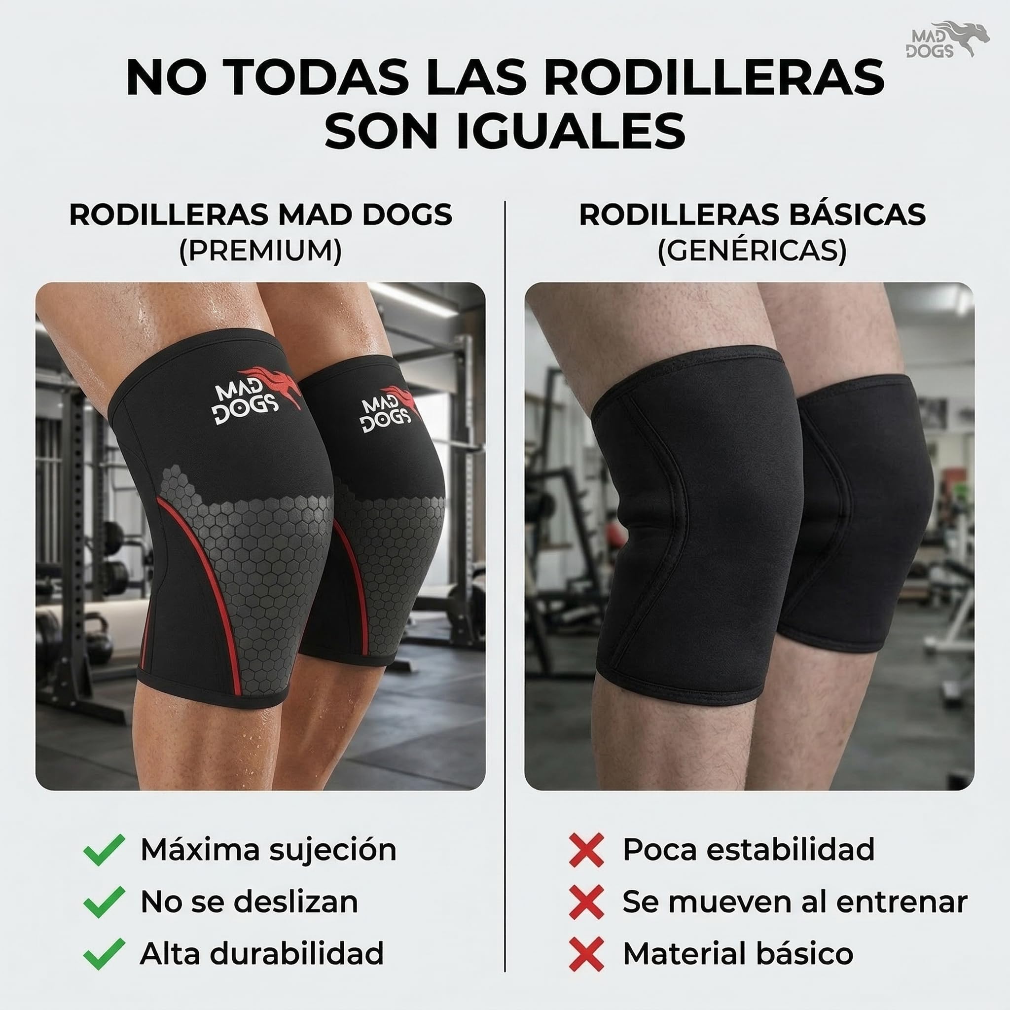 MAD DOGS Genouillères Crossfit 5 mm Néoprène Powerlifting Haltérophilie Protection Articulaire