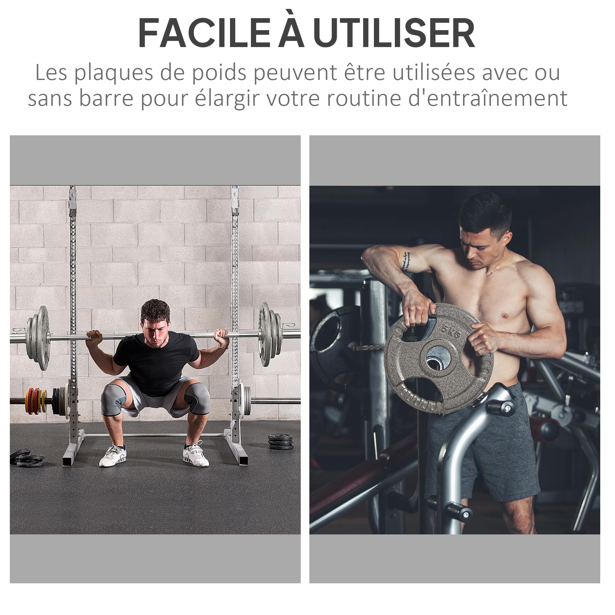 HOMCOM Disques de poids 2,5/2,5/5/5 kg totale15kg, 4 poids musculation, disques d'haltères pour musculation, fitness, haltérophilie en acier