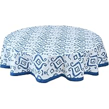TOSQP27 Tablecloth Round 60 Inch Cotton Linen Table Cloth Blue Color Thanksgiving Wedding Dining Room Party Table Cover for Round Tables Indoor Outdoor Round-Tablecover03