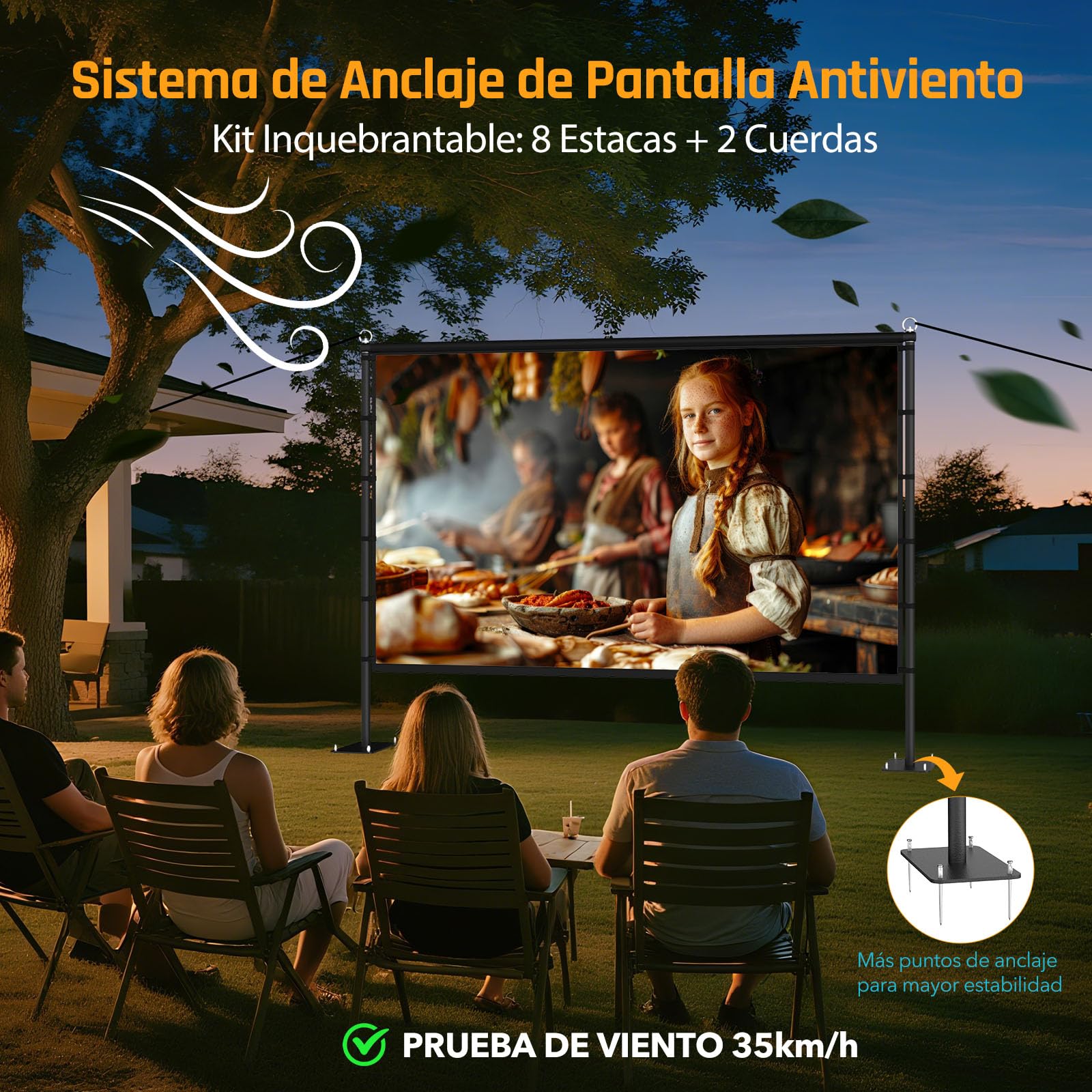 Pantalla de Proyección Exterior con Soporte LEORFI 120 Pulgadas Portátil - Soporte Ultraestable, Tela HD 4K 16:9 Sin Arrugas - Proyección Frontal/Traslúcida - Incluye Bolsa de Transporte para Cine