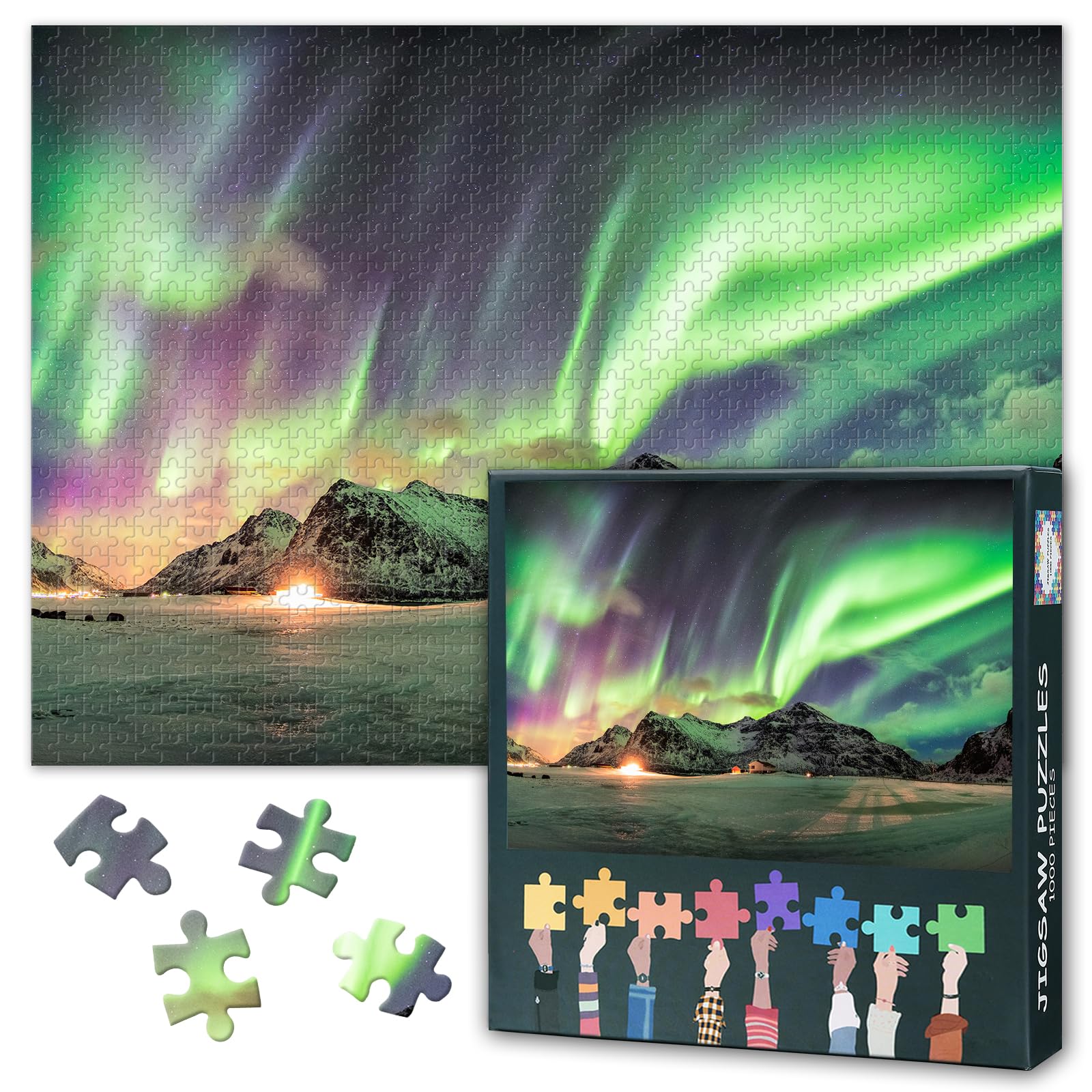 Aurora Puzzles for Adults 1000 Pieces, Skagsanden Beach Lofoten Islands Norway Jigsaw Puzzles, Adult Puzzle for Adults, Educational Fun Games or Toys for Elders Friends 20X27 INCH โ image 1
