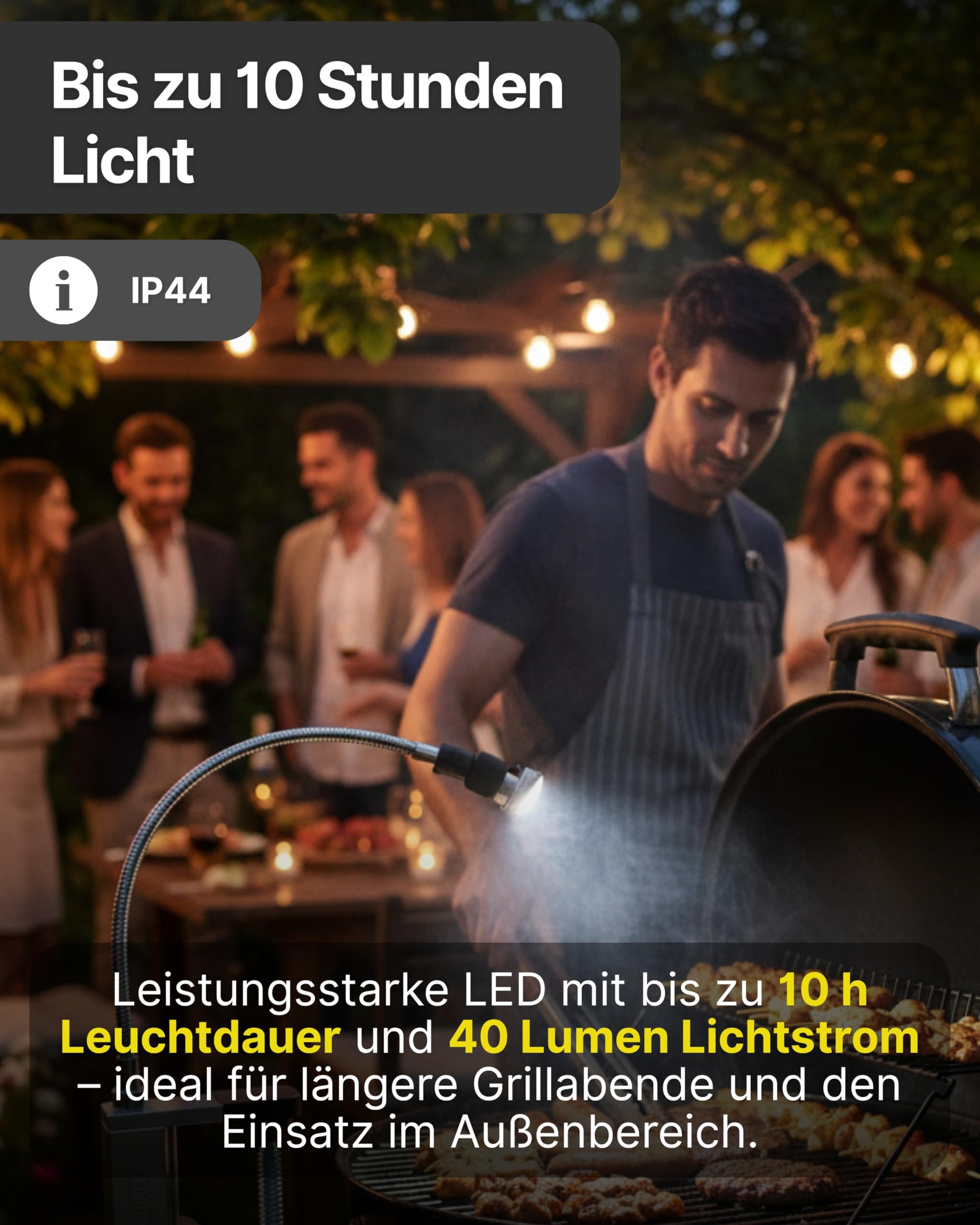 SCHWAIGER Grill-Leuchte I LED Grill Licht mit flexiblem Schwanenhals I hitzebeständige Grillbeleuchtung mit Klemme & Magnet I batteriebetriebene Grilllampe I Licht für BBQ