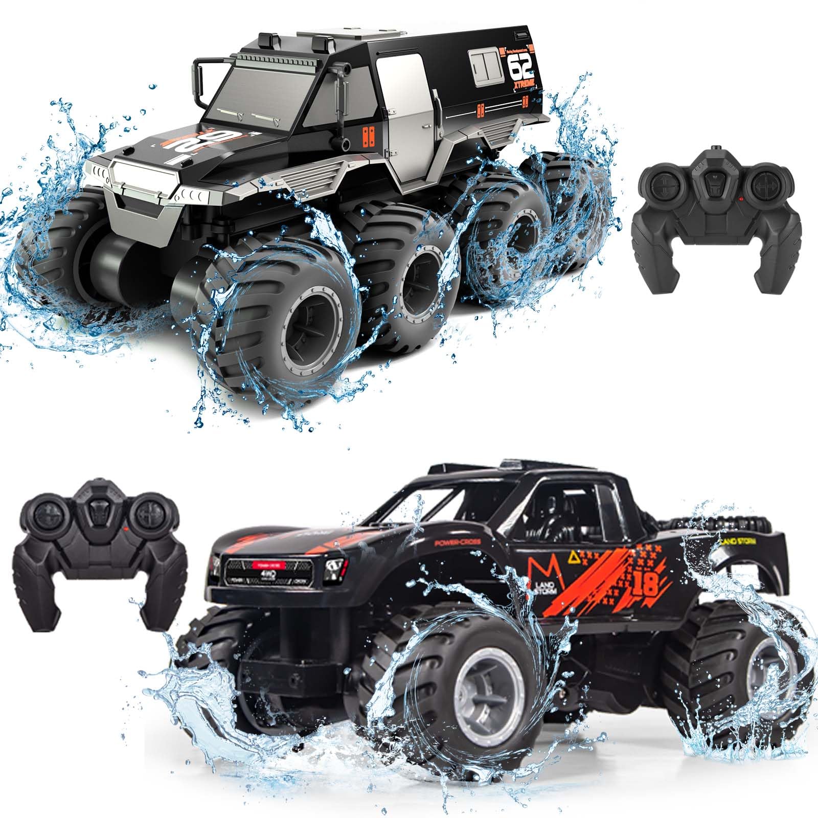 2 Battery 8WD 1/12Amphibious Remote Control Car + 1/16 RC Car Waterproof