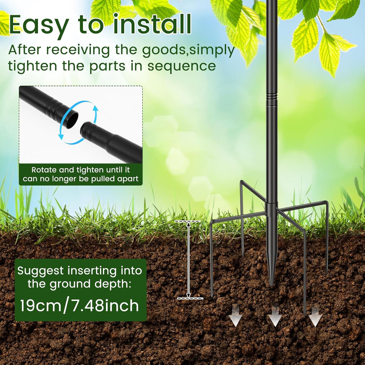 Adjustable Shepherds Hook Bird Feeder Pole with 5 Prongs Base, 4 Pack Shepherds Hooks for Outdoor, Heavy Duty Garden Shepherds Hook for Hanging Flower Basket, Solar Light, Lantern, Bird Nests