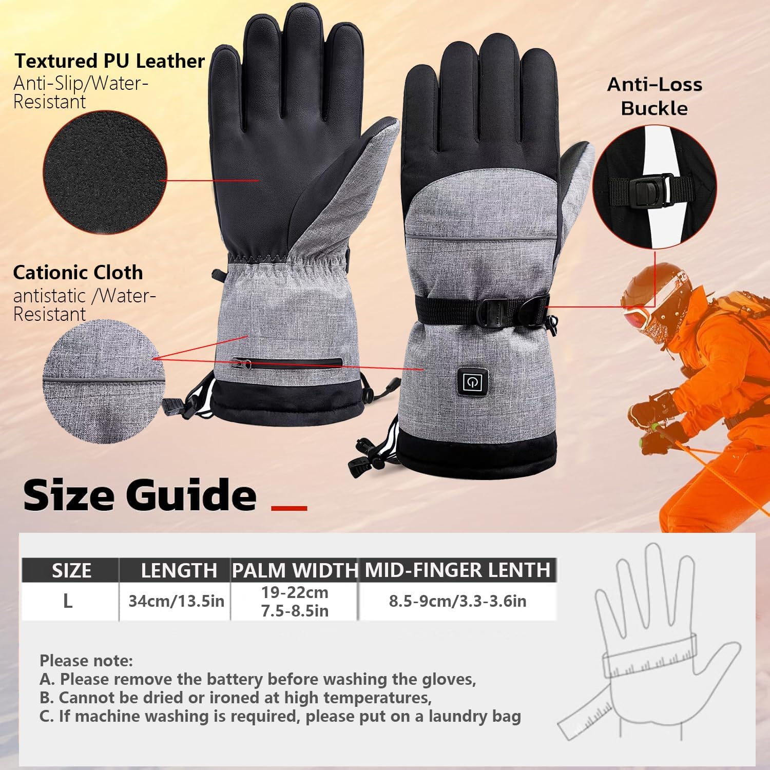 Heated Gloves for Men Women, Rechargeable Hand Warmer with Touchscreen, Waterproof Electric Heated Ski Glove for Winter Outdoor Work Hunting Camping Snowboarding Hiking - Image 2