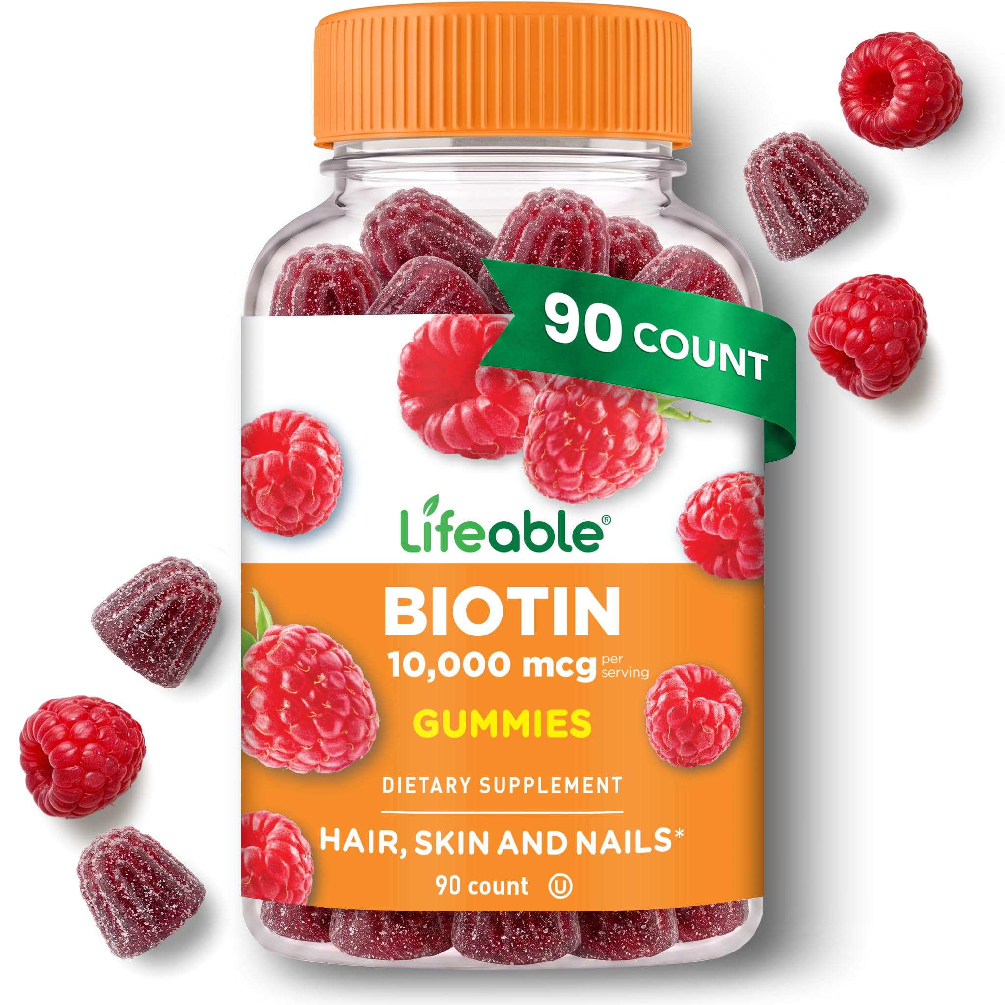 Lebendige Biotin-Gummien | 10.000mcg | Toll schmeckende Haarhaut und Nägelgummis | GVO-freie vegane Biotin-Ergänzung | Haarhaut und Nägel Vitamine für Frauen | 90 Gummis