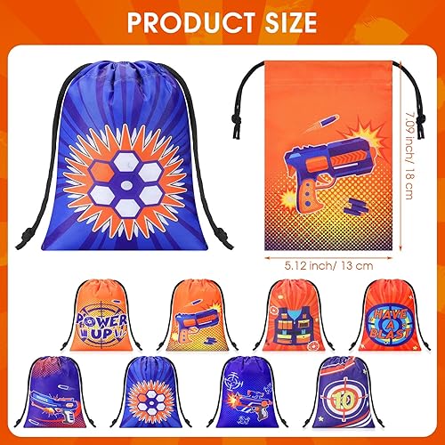 Miniatura 2 de Honoson 24 Pieces Dart Party Favors Bag 5.12 x 7.09 Inch Gun Party Gift Drawstring Bag Dart Goodies Candy Treat Pouch for Gun Birthday Game Target