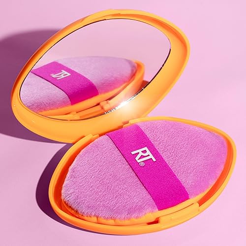 Miniatura 12 de Real Techniques Miracle 2 en 1 soplo de polvo + estuche de viaje, soplo de mezcla de maquillaje de doble cara, banda elástica, esponja de maquillaje