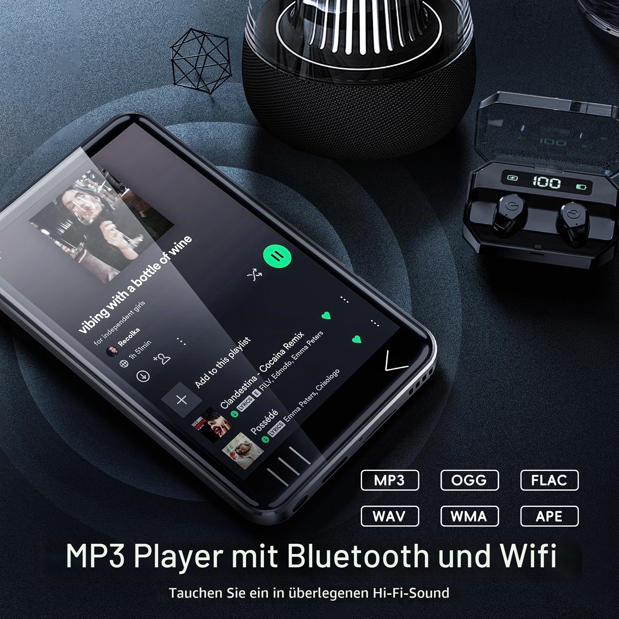 HIFI WALKER G7 MP3 Player mit Bluetooth & WLAN, Android 13, 144GB Speicher, 3GB RAM, 4 Zoll Touchscreen MP3/MP4 Player mit Lautsprecher, Kamera, Kindersicherung, Spotify kompatibel, Schwarz