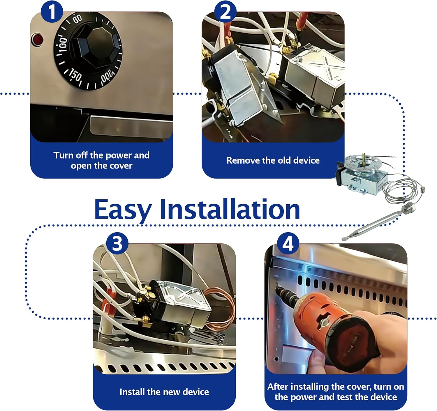 D1/D18 Thermostat Fit for Steam Table Buffet Table Temperature Control, 30A RES 125-277VAC, 3/8" X 4-1/2"Bulb, 60°~250°F，Compatible with Most Brands of Steam Table and Buffet Table
