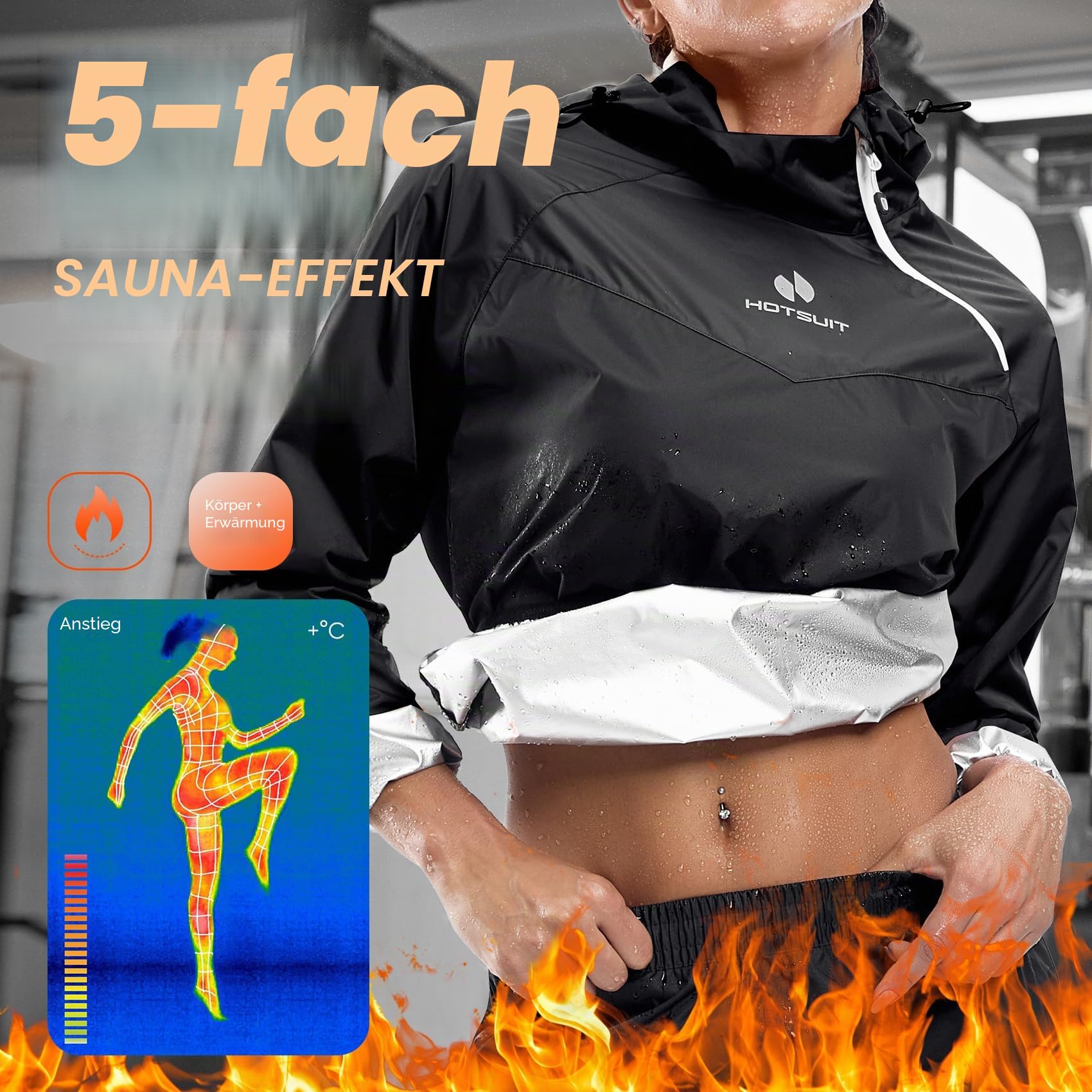 HOTSUIT Schwitzjacke/Schwitzanzug Damen Sauna Trainingsanzug Sportanzug Schwitzanzug Fitness Trainingsjacke Saunahose - Nano-Silver V2.0