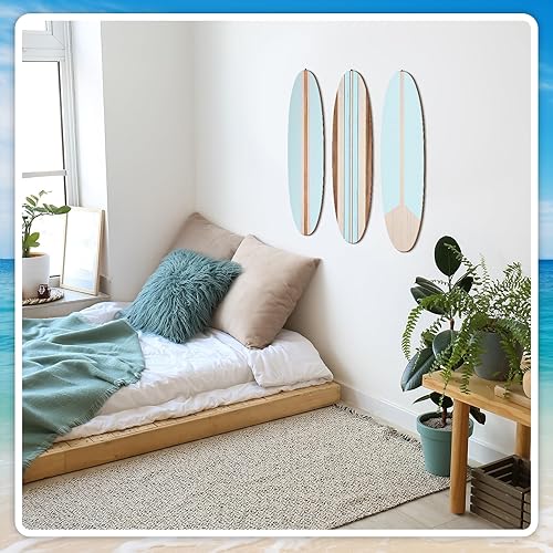 Miniatura 5 de Gerrii 3 piezas de decoración de pared de tabla de surf de 23.6 x 5.4 pulgadas, decoración estética grande de madera bonita tropical playa arte de