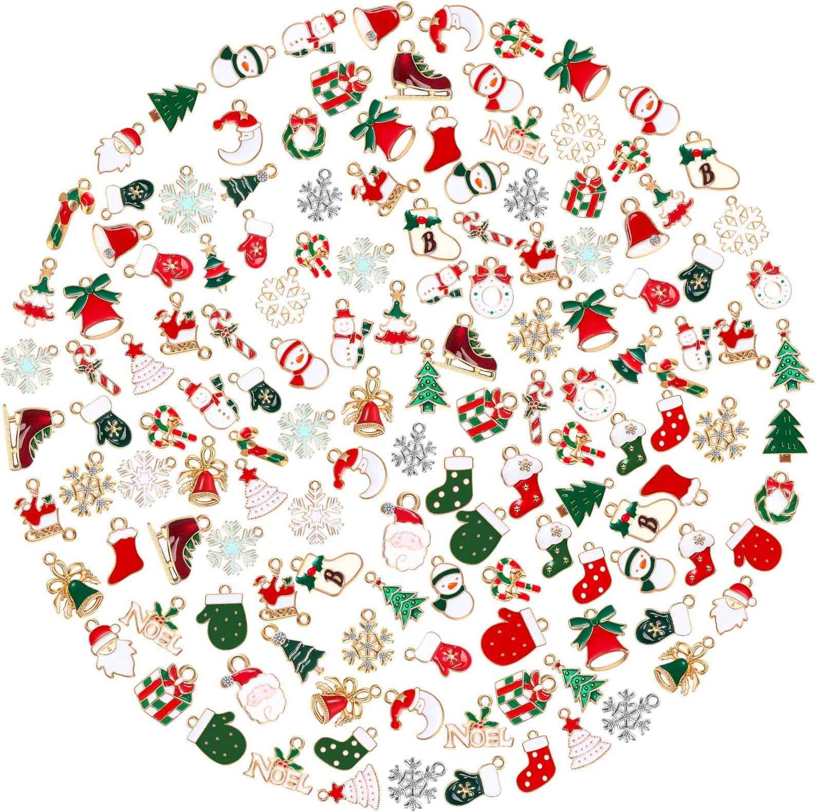 250 Pieces Christmas Charms for Jewelry Making Assorted Alloy Jewelry Pendant Snowman Santa Claus Christmas Tree Elk Christmas Pendant Charm Bulk for DIY Crafts Necklace Bracelet Earring, Metal